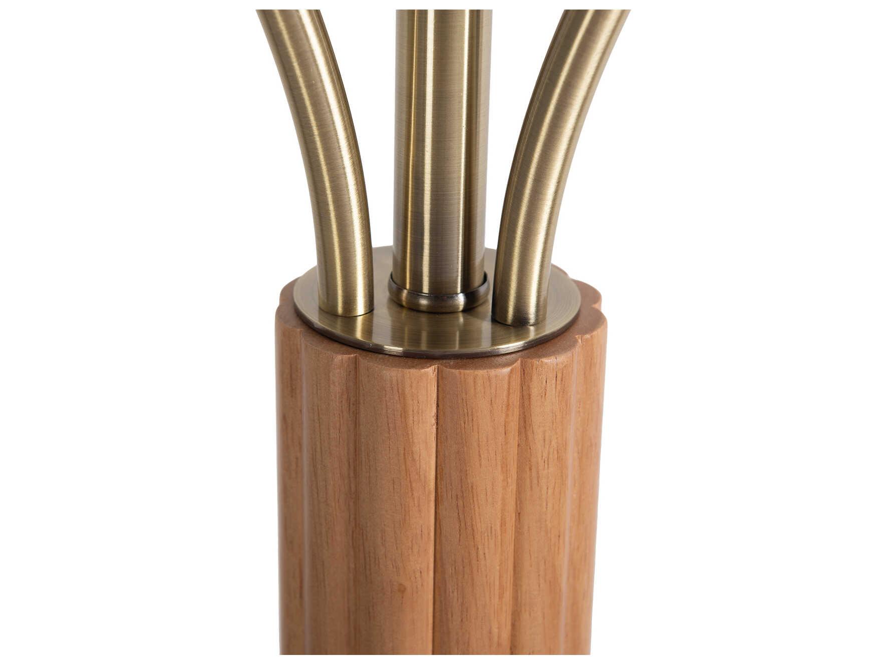 Nova Tambo Natural Ash Weathered Brass Opal Glass Wood Brown Floor Lamp