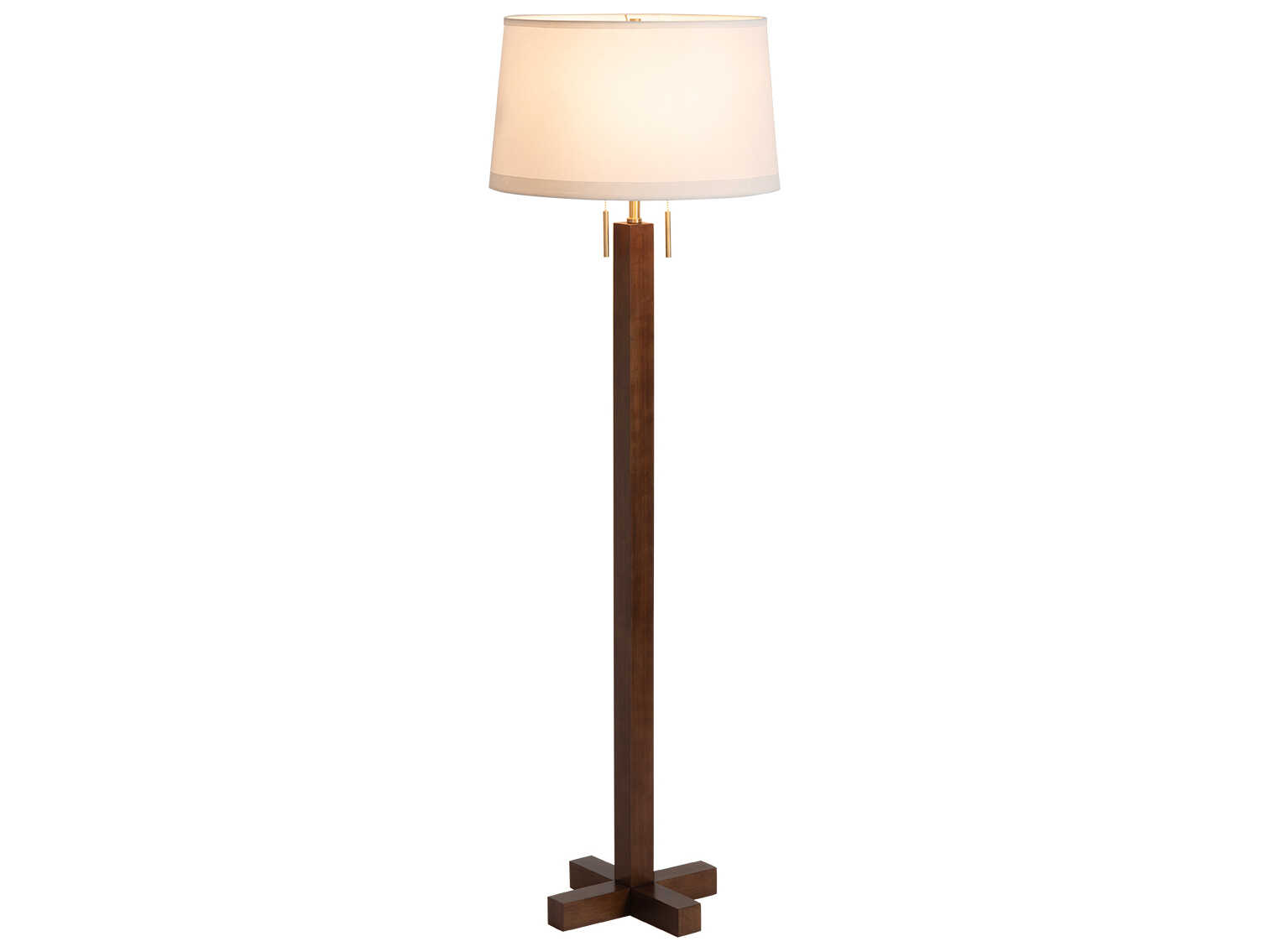Nova Swiss Cross Dark Walnut Weathered Brass White Linen Brown Floor Lamp