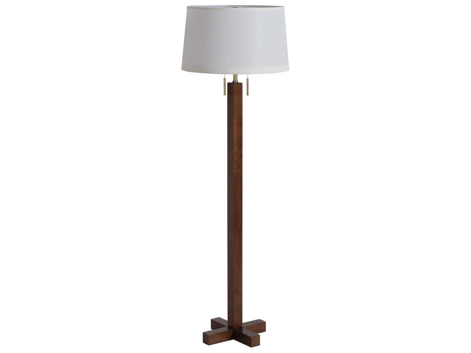 Nova Swiss Cross Dark Walnut Weathered Brass White Linen Brown Floor Lamp