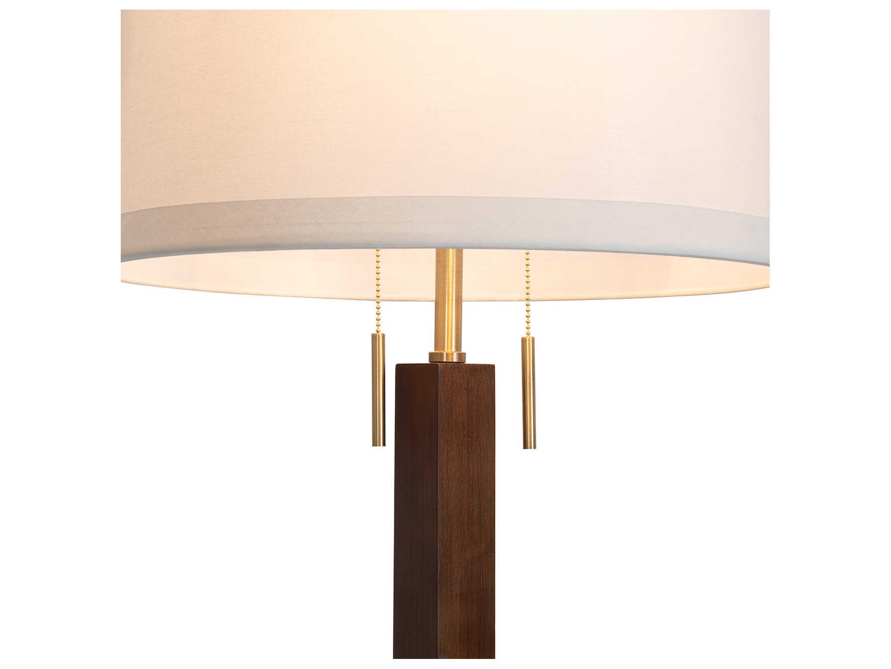 Nova Swiss Cross Dark Walnut Weathered Brass White Linen Brown Floor Lamp