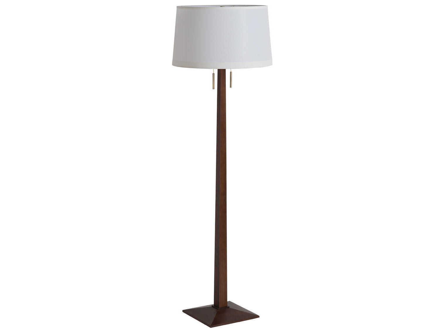 Nova Taper Dark Walnut Weathered Brass White Linen Fabric Brown Floor Lamp