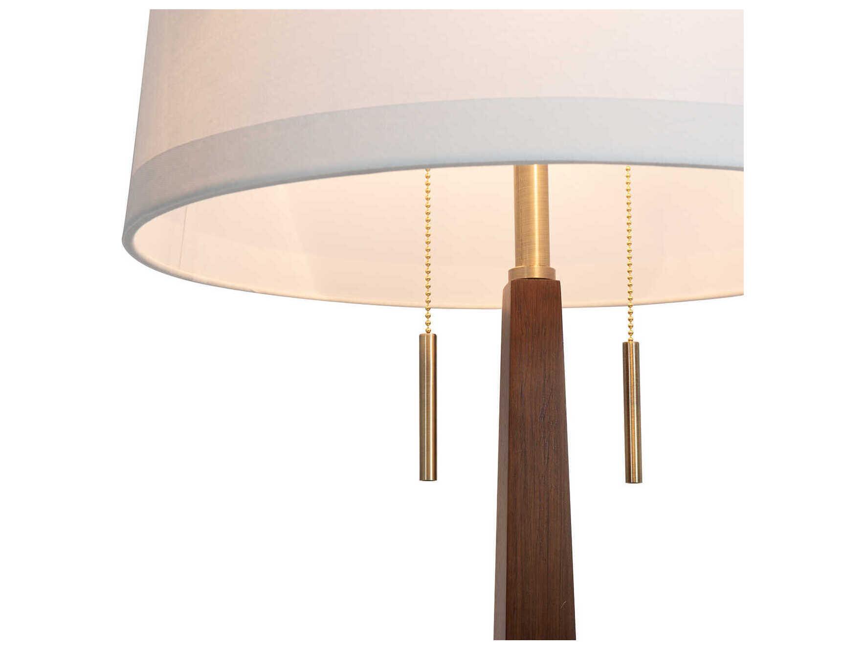 Nova Taper Dark Walnut Weathered Brass White Linen Fabric Brown Floor Lamp