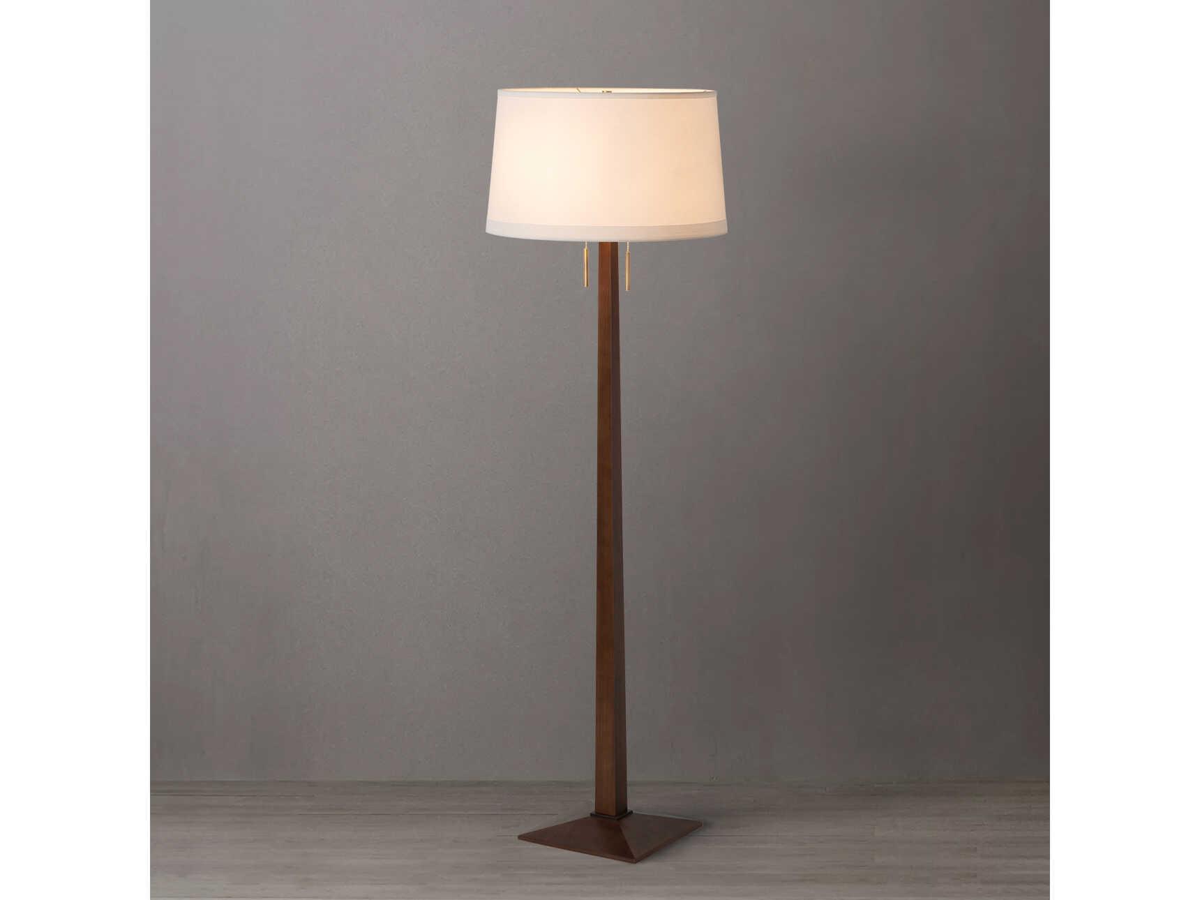 Nova Taper Dark Walnut Weathered Brass White Linen Fabric Brown Floor Lamp