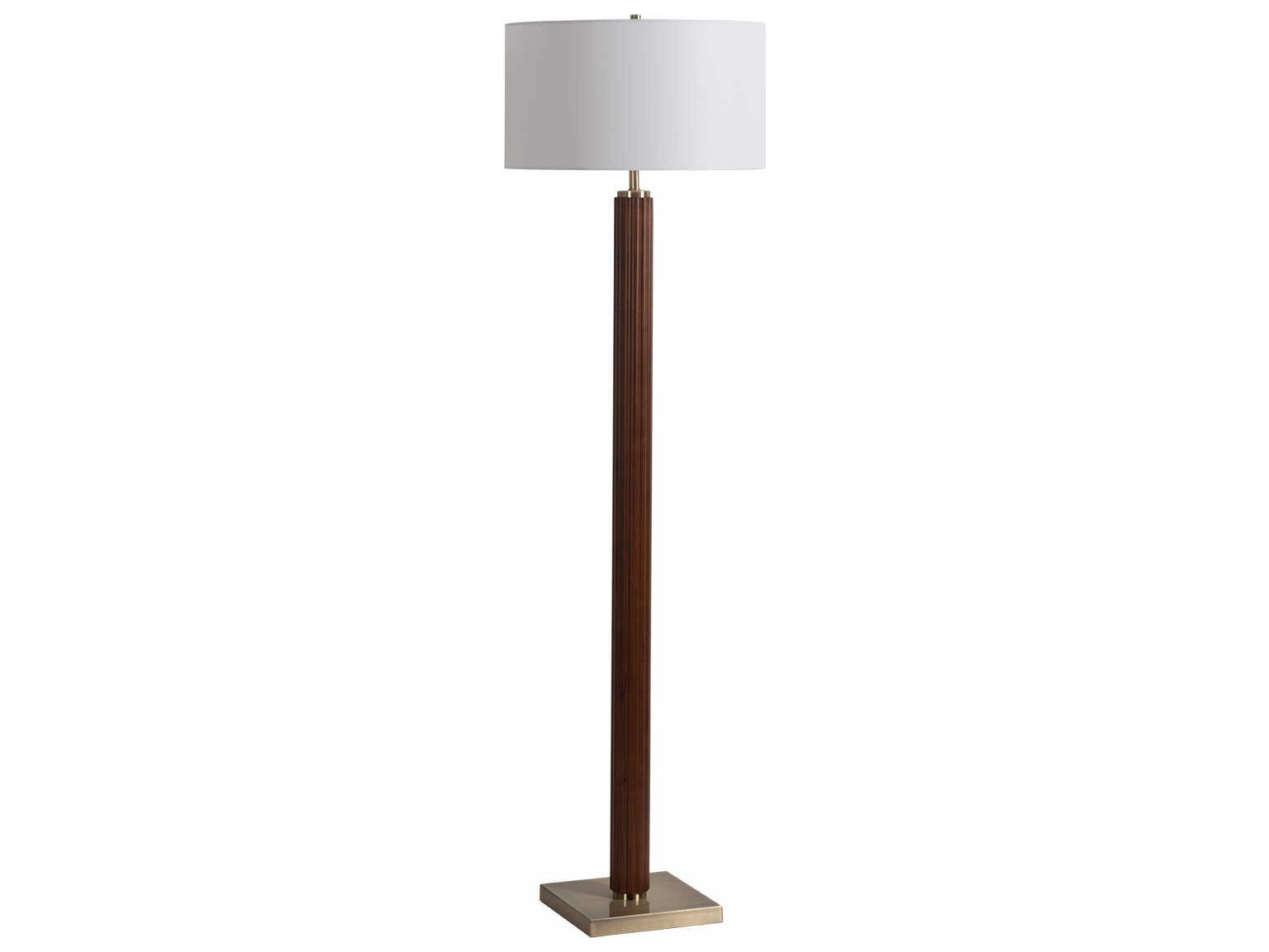 Nova Tambo Dark Walnut Weathered Brass White Linen Floor Lamp