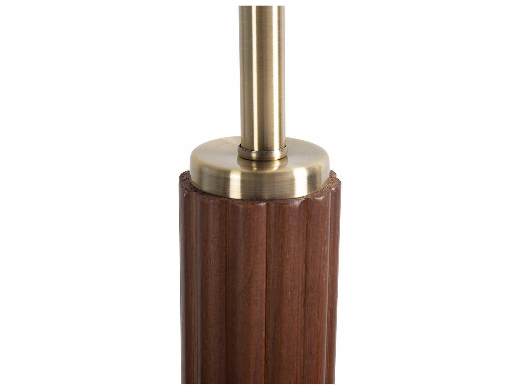 Nova Tambo Dark Walnut Weathered Brass White Linen Floor Lamp