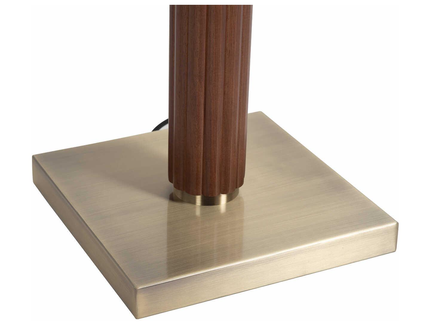 Nova Tambo Dark Walnut Weathered Brass White Linen Floor Lamp