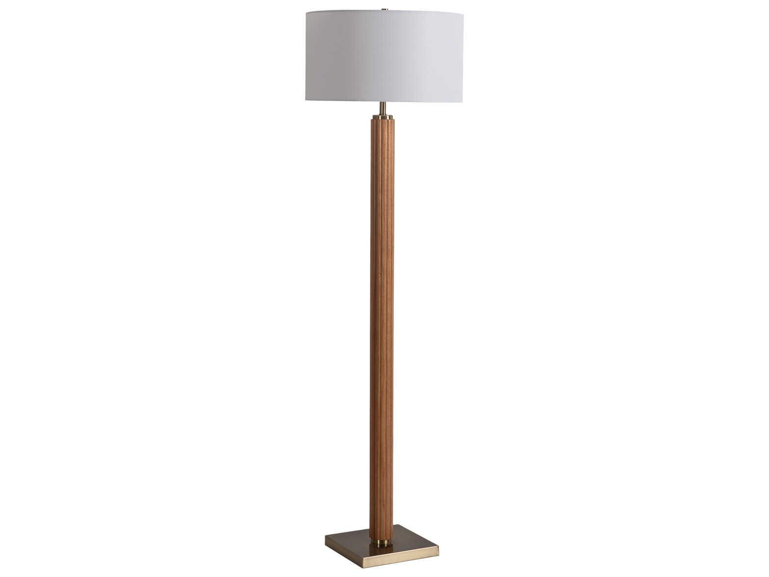 Nova Tambo Natural Ash Weathered Brass White Linen Brown Floor Lamp