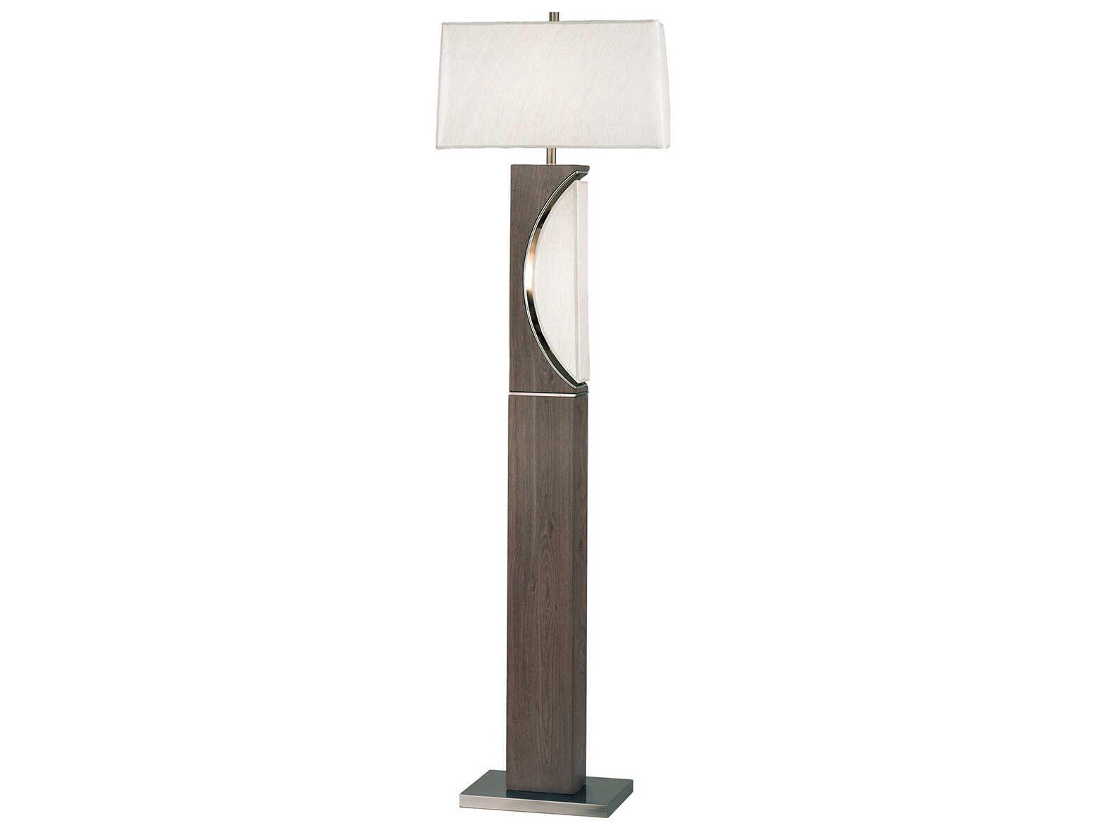 Nova Half Moon Charcoal Gray Brushed Nickel Off White Linen Floor Lamp
