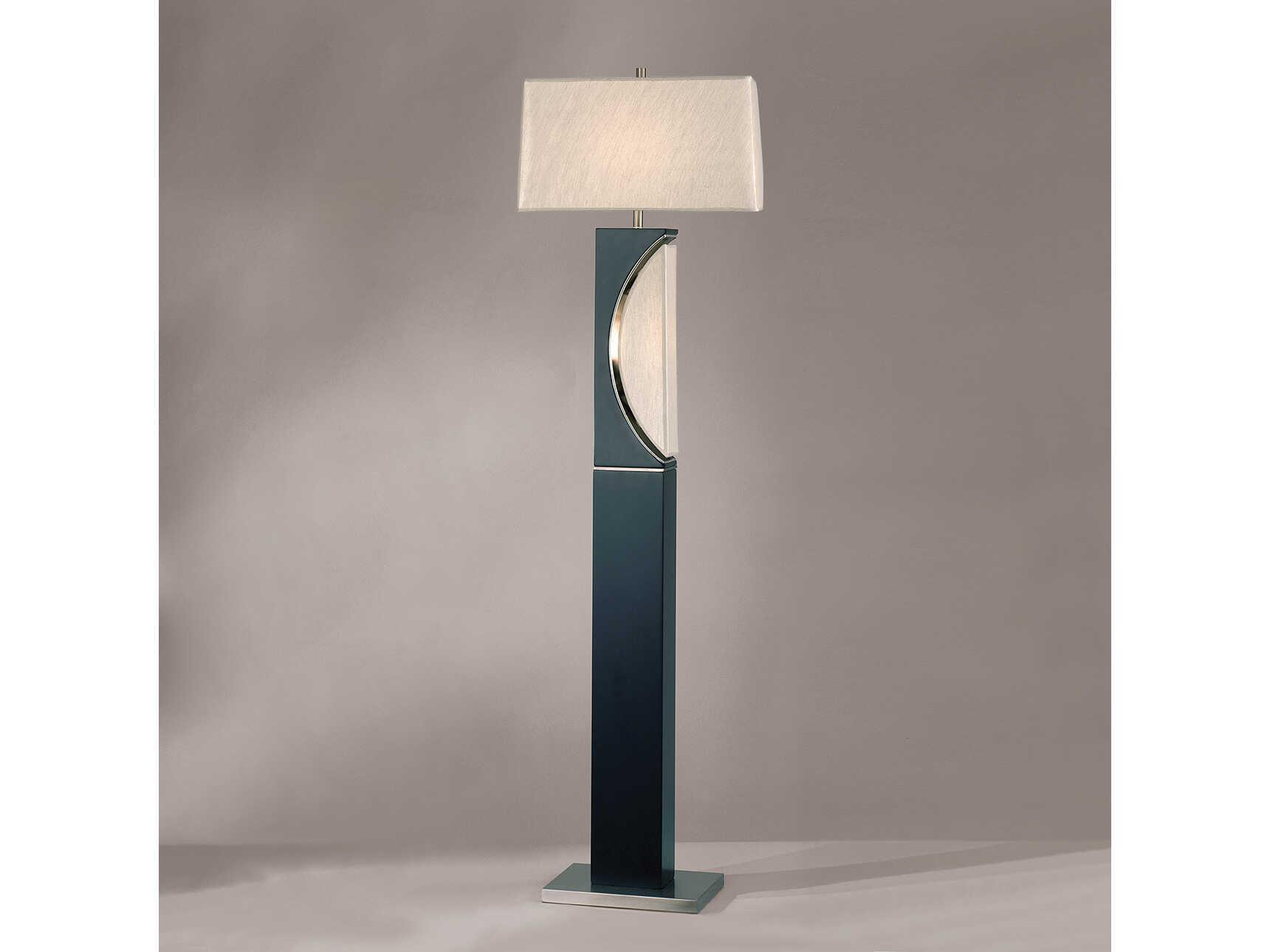 Nova Half Moon Charcoal Gray Brushed Nickel Off White Linen Floor Lamp