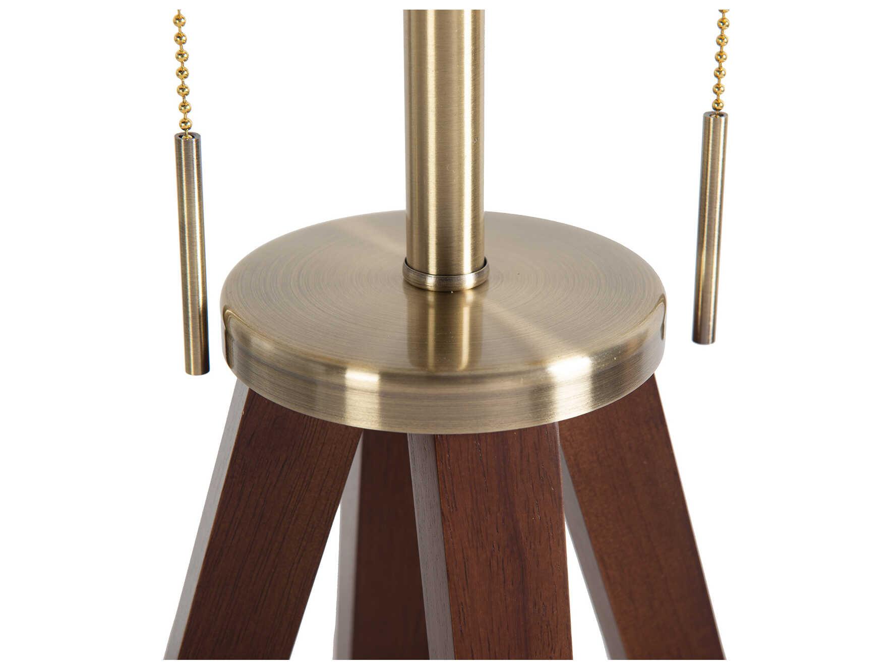 Nova Quattro Dark Walnut Weathered Brass White Linen Brown Floor Lamp