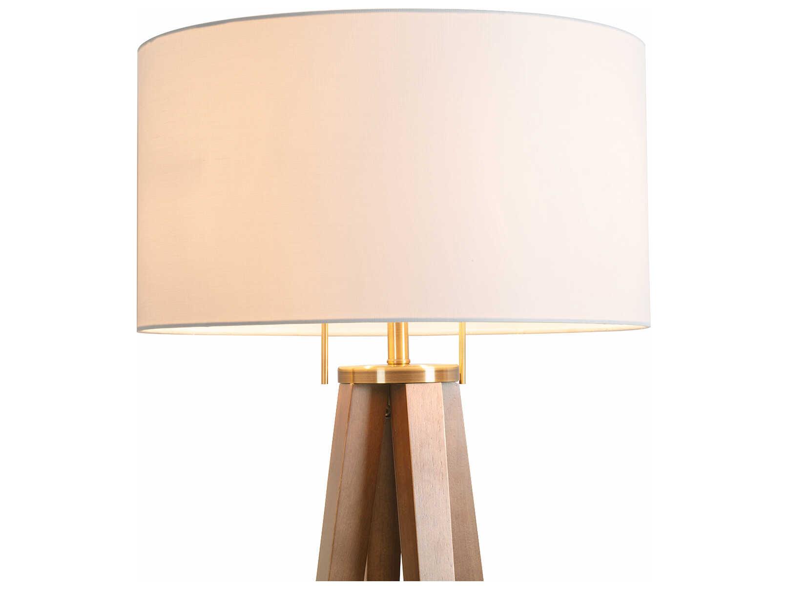 Nova Quattro Natural Ash Weathered Brass White Linen Brown Floor Lamp