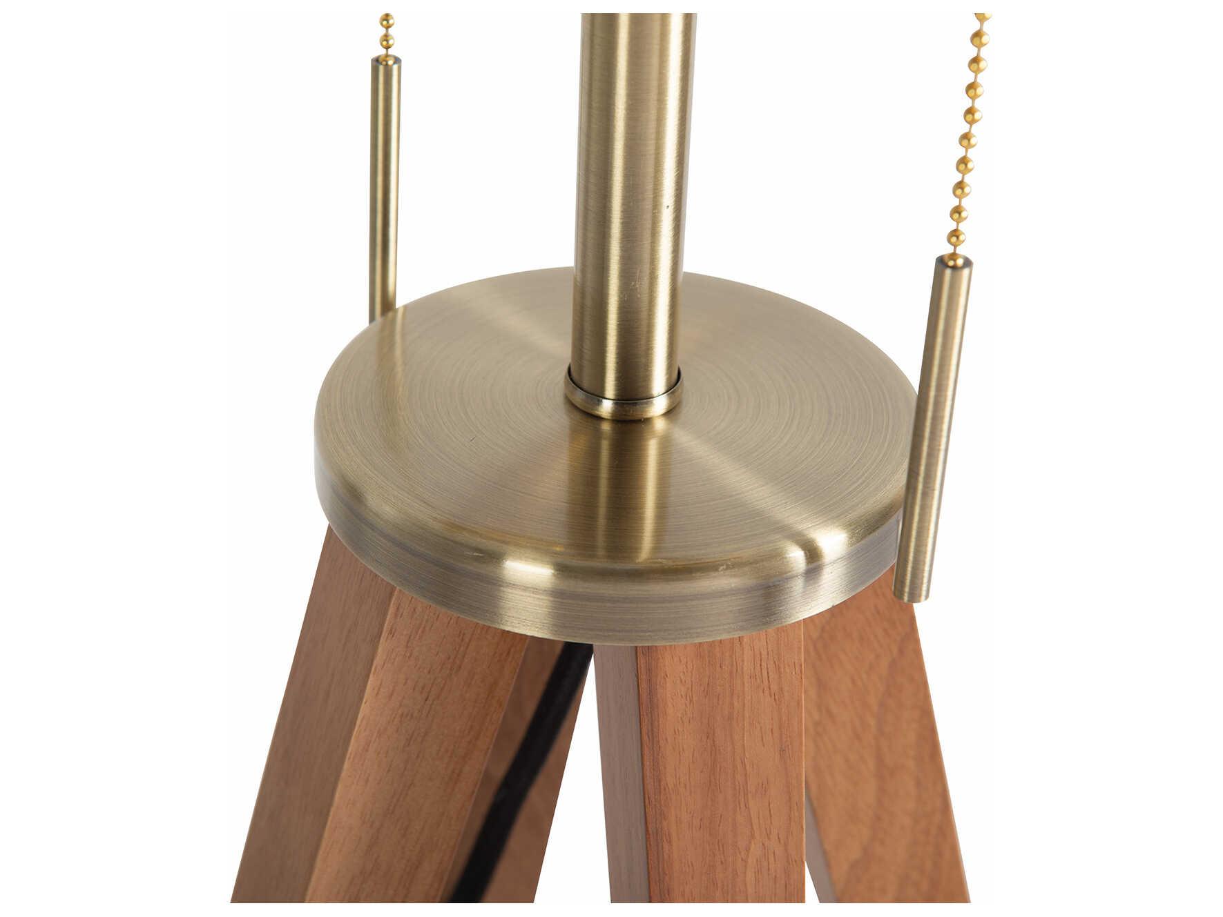 Nova Quattro Natural Ash Weathered Brass White Linen Brown Floor Lamp