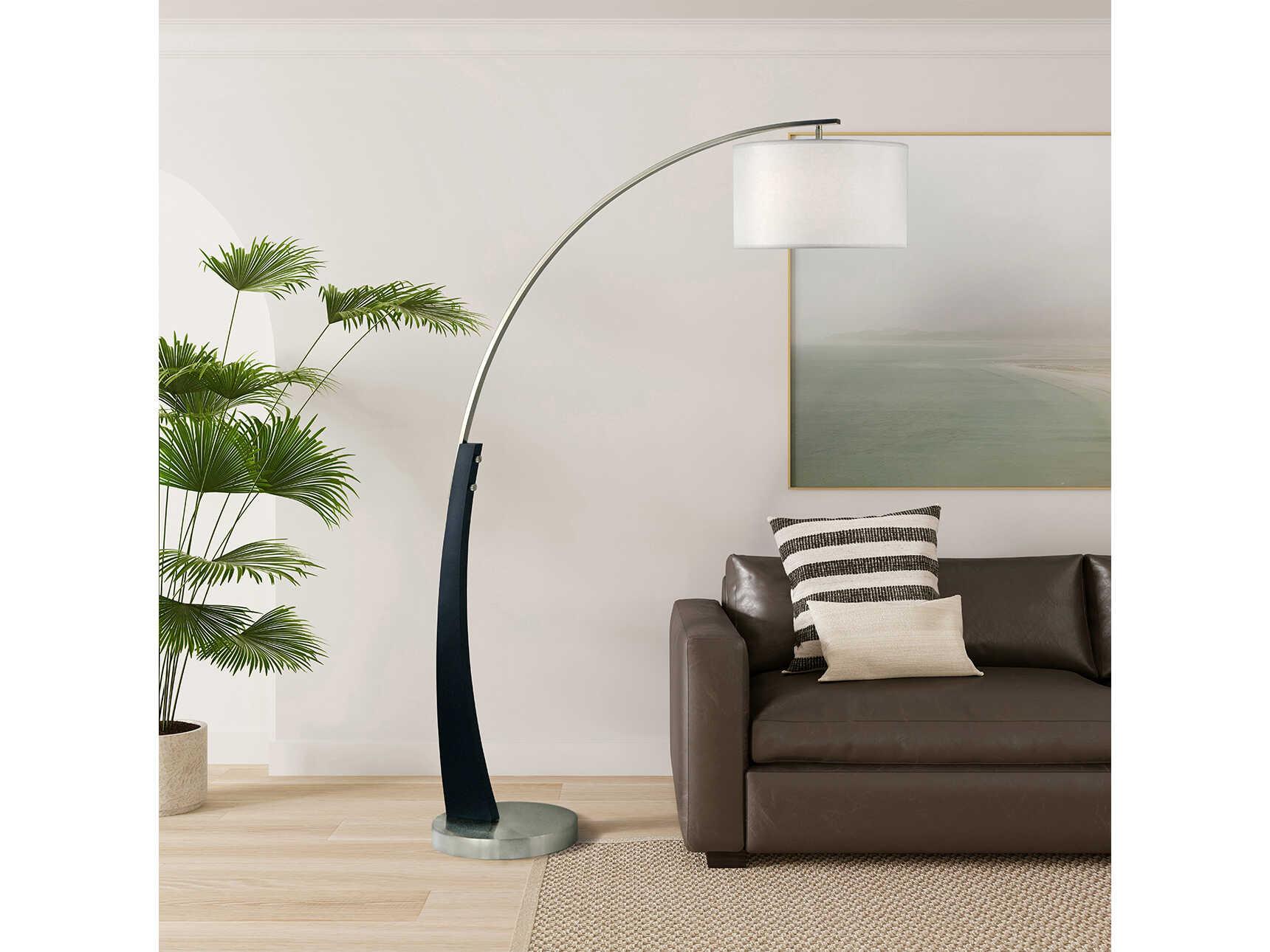 Nova Plimpton Espresso Brushed Nickel White Linen Brown Floor Lamp