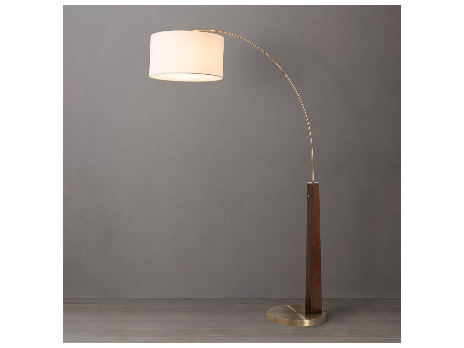 Nova Taper Walnut Wood Weathered Brass White Cotton Linen Brown Floor Lamp