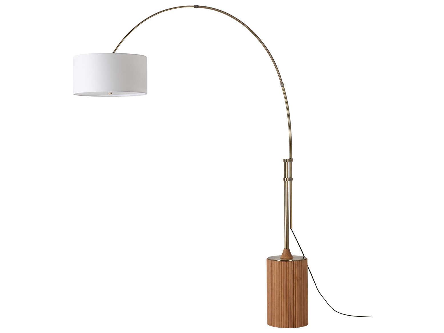 Nova Tambo Natural Ash Weathered Brass White Linen Floor Lamp