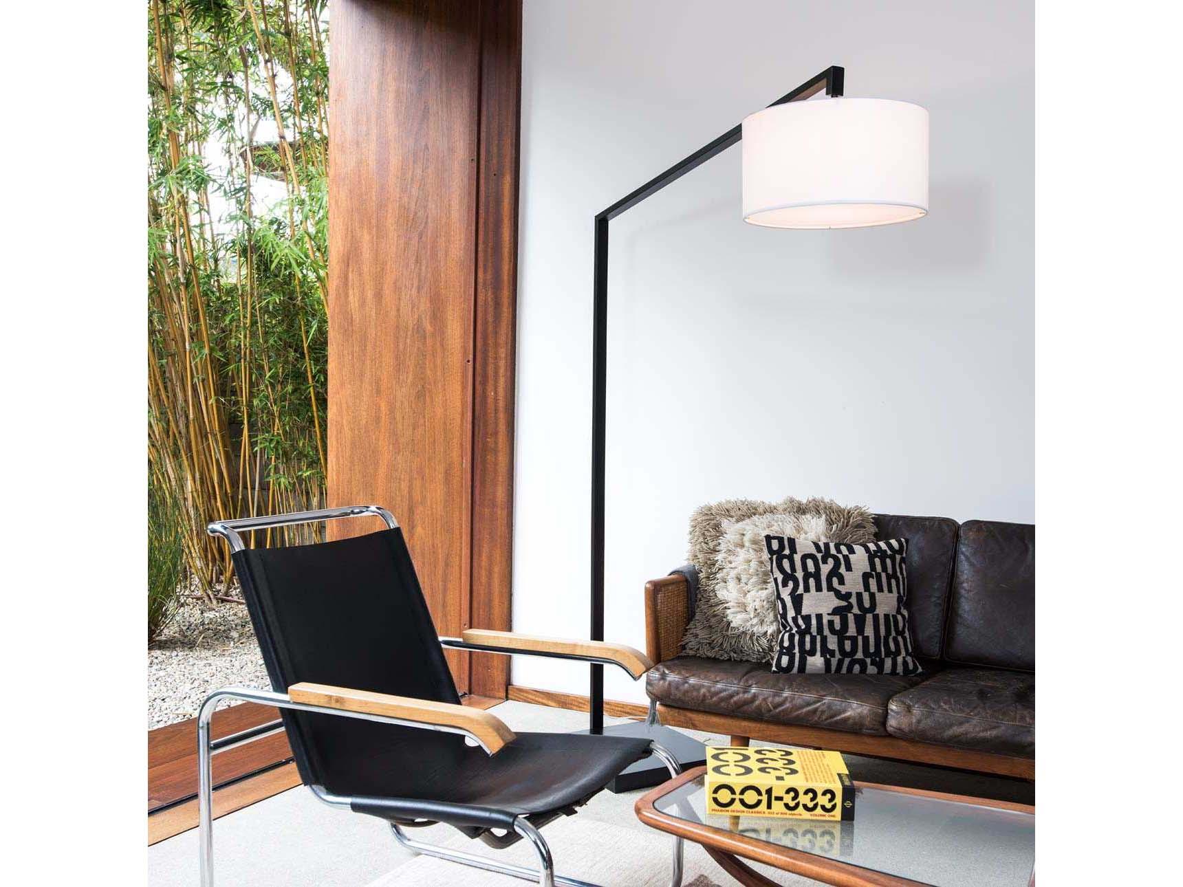 Nova Stretch Matte Black White Linen Floor Lamp