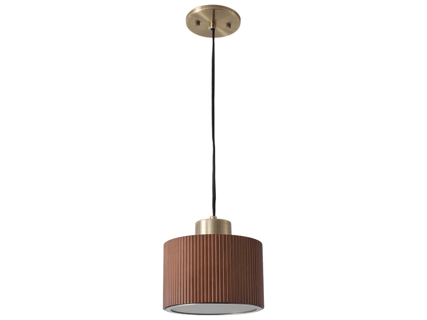Nova Tambo 1-Light Dark Walnut Weathered Brass Brown Drum Mini Pendant