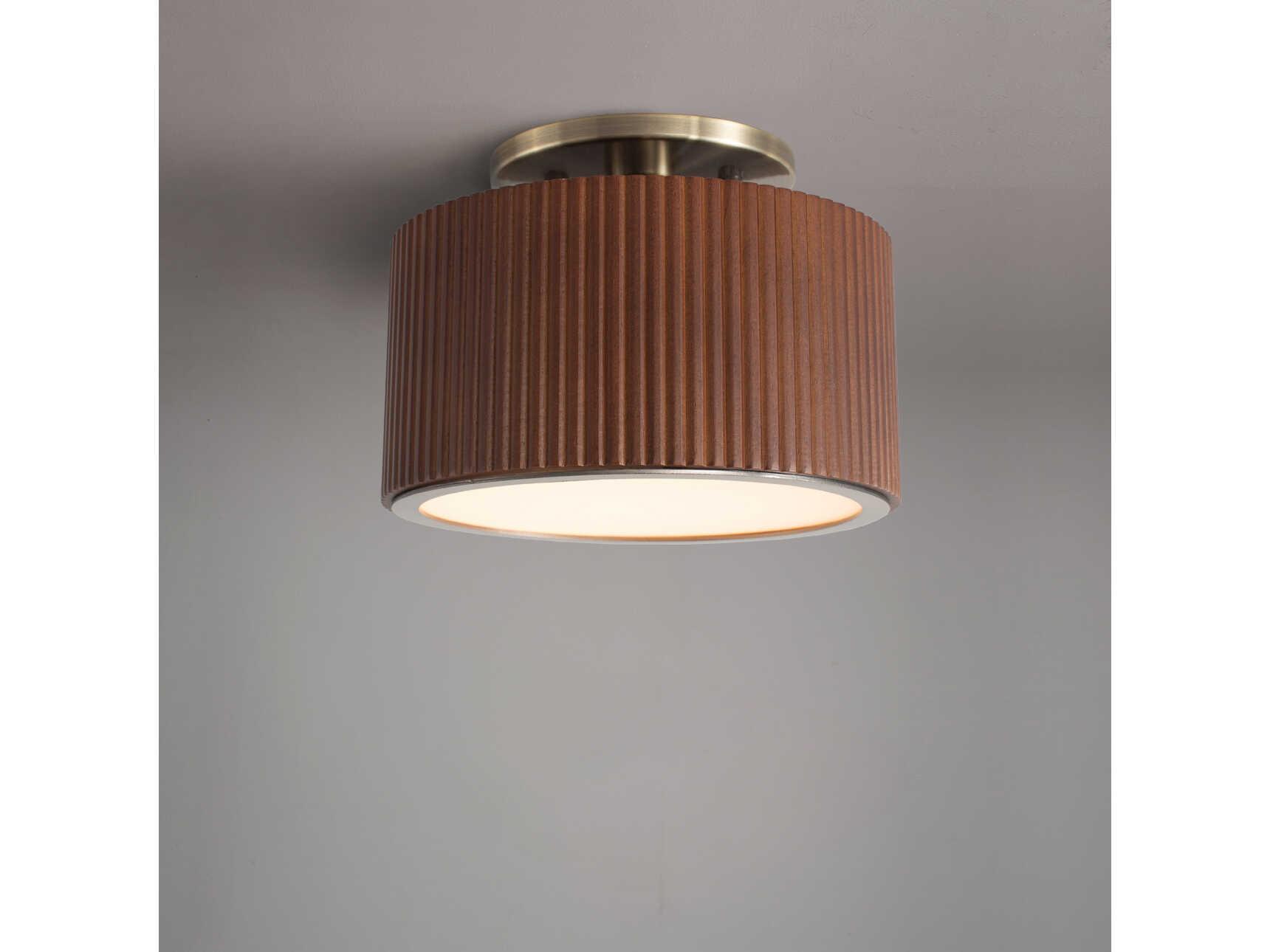 Nova Tambo 1-Light Dark Walnut Weathered Brass Brown Drum Semi Flush Mount