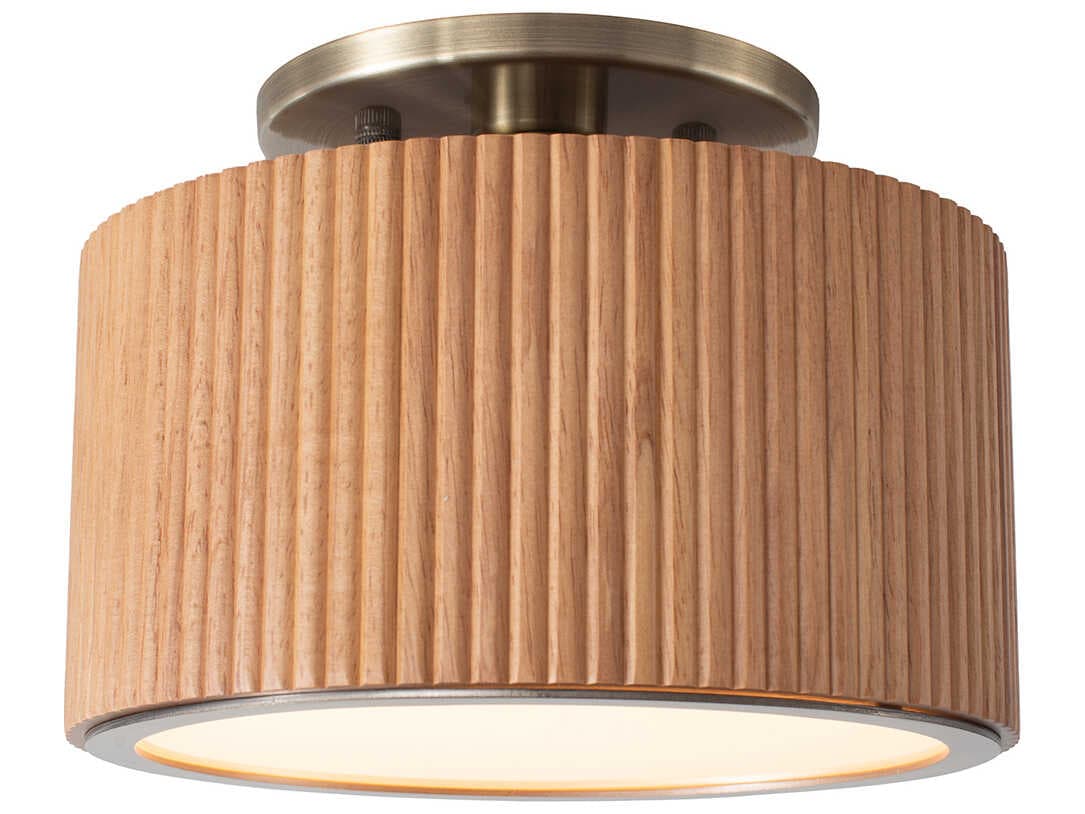 Nova Tambo 1-Light Natural Ash Weathered Brass Drum Semi Flush Mount