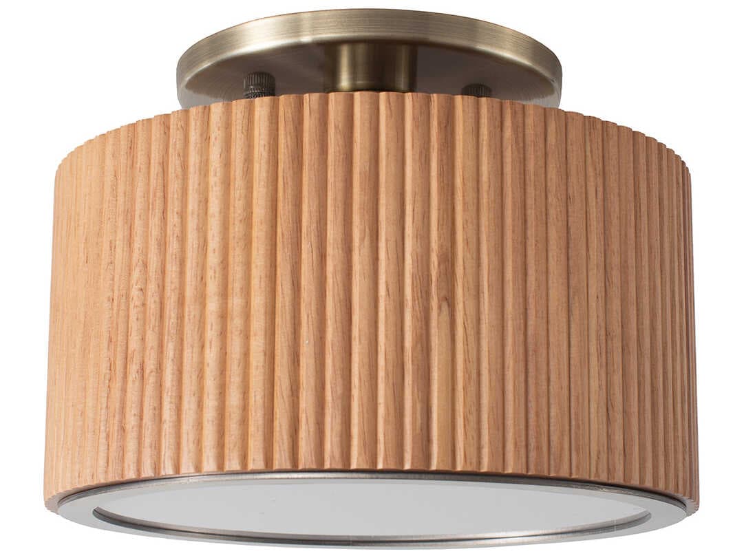 Nova Tambo 1-Light Natural Ash Weathered Brass Drum Semi Flush Mount