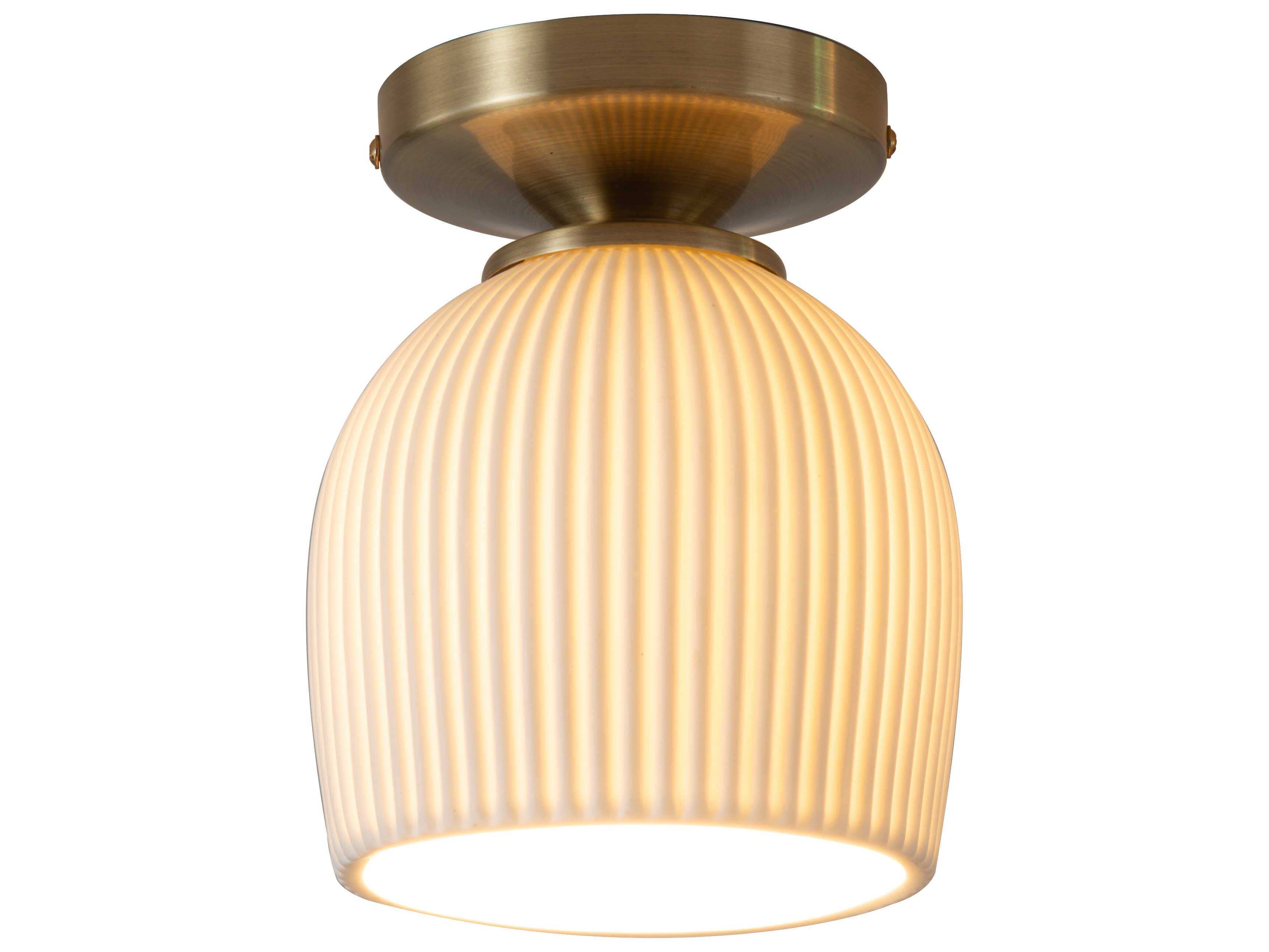 Nova Bone Porcelain Petaluma 1-Light Weathered Brass Dome Semi Flush Mount