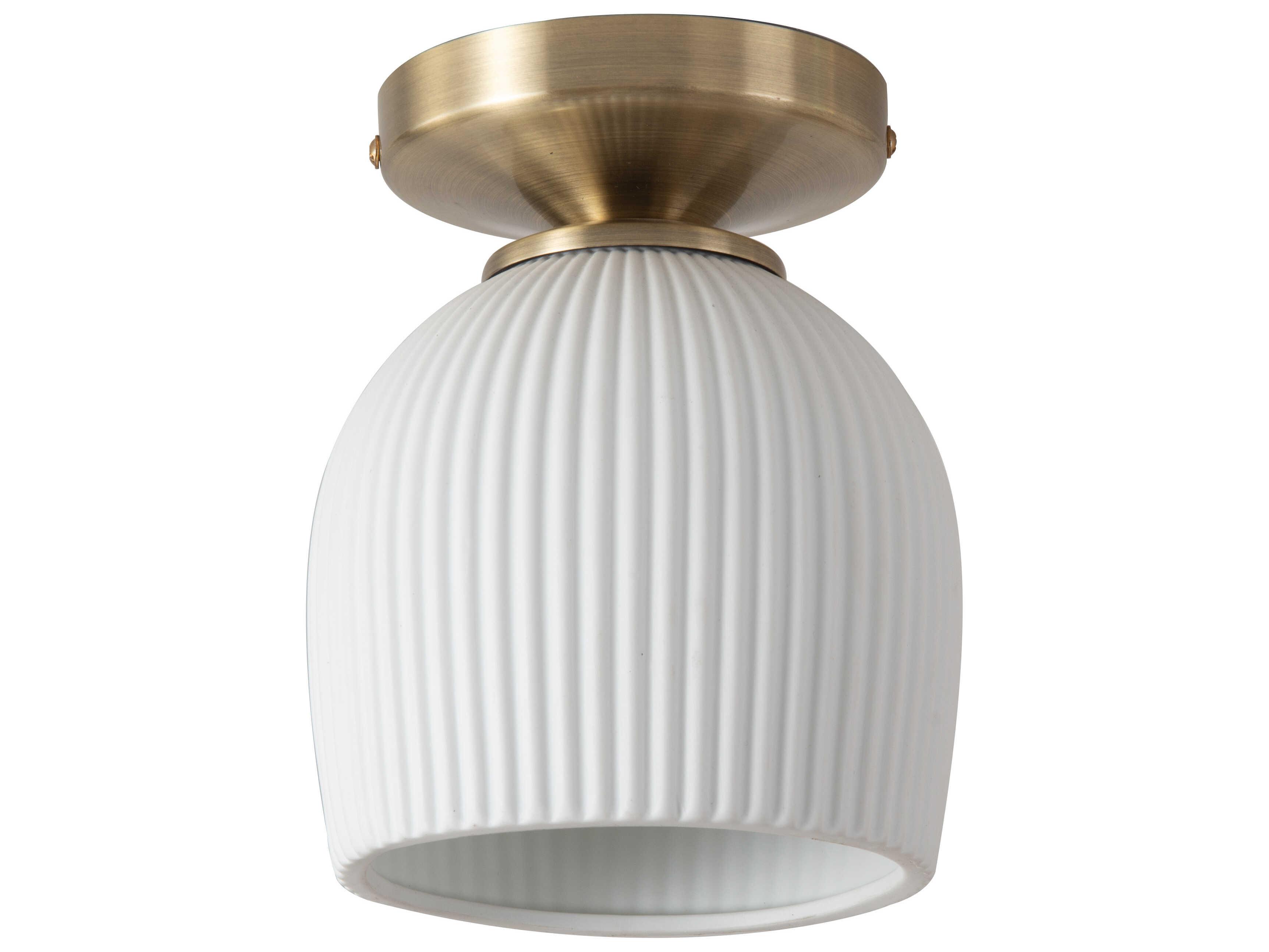 Nova Bone Porcelain Petaluma 1-Light Weathered Brass Dome Semi Flush Mount