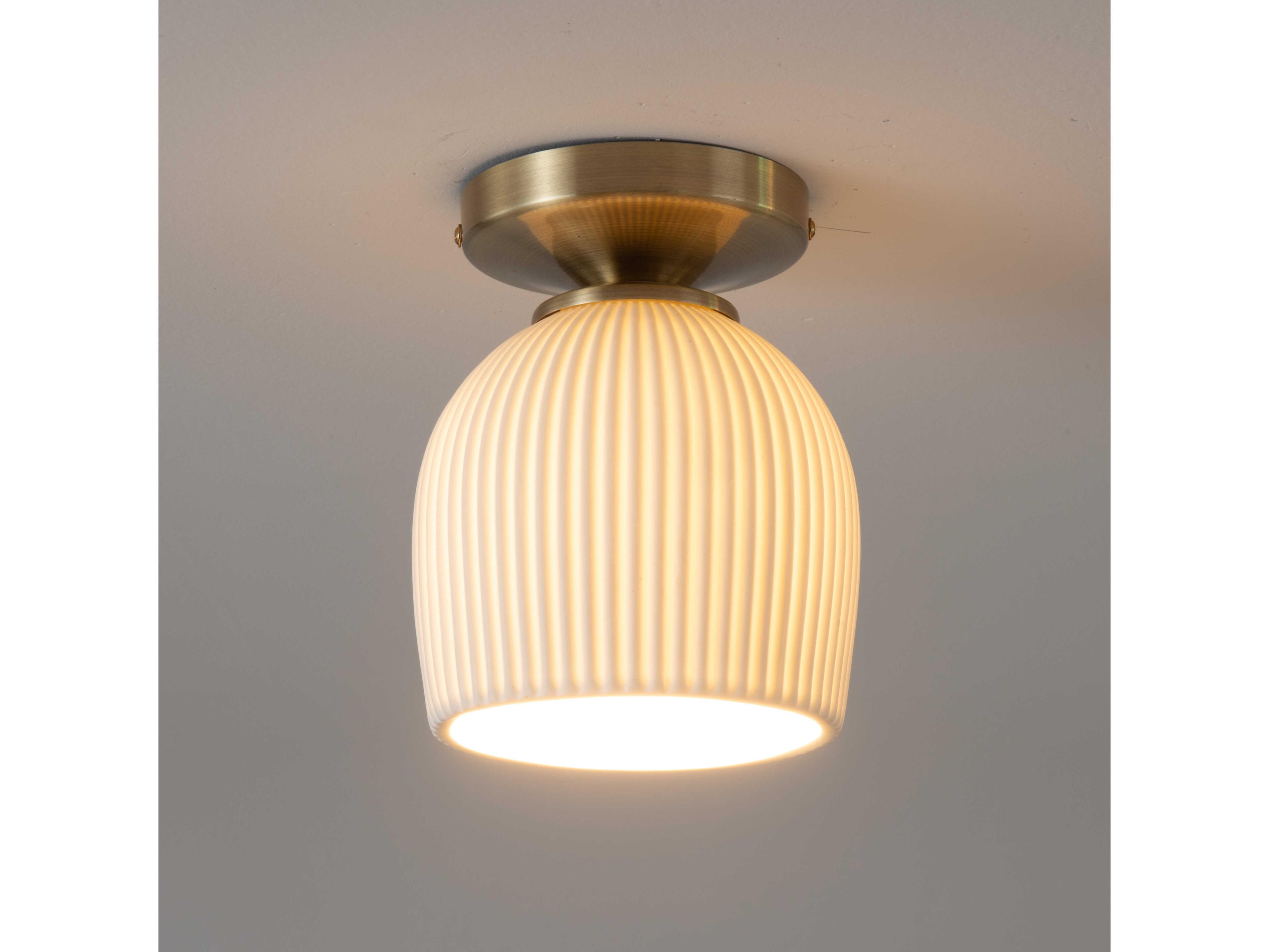 Nova Bone Porcelain Petaluma 1-Light Weathered Brass Dome Semi Flush Mount