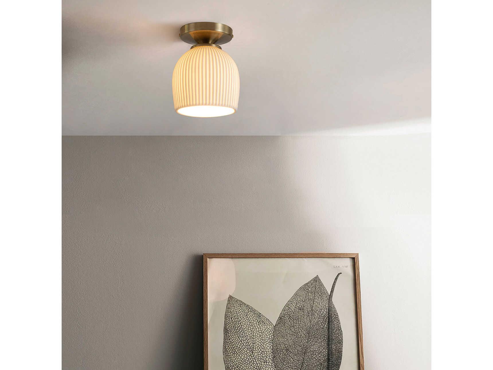 Nova Bone Porcelain Petaluma 1-Light Weathered Brass Dome Semi Flush Mount