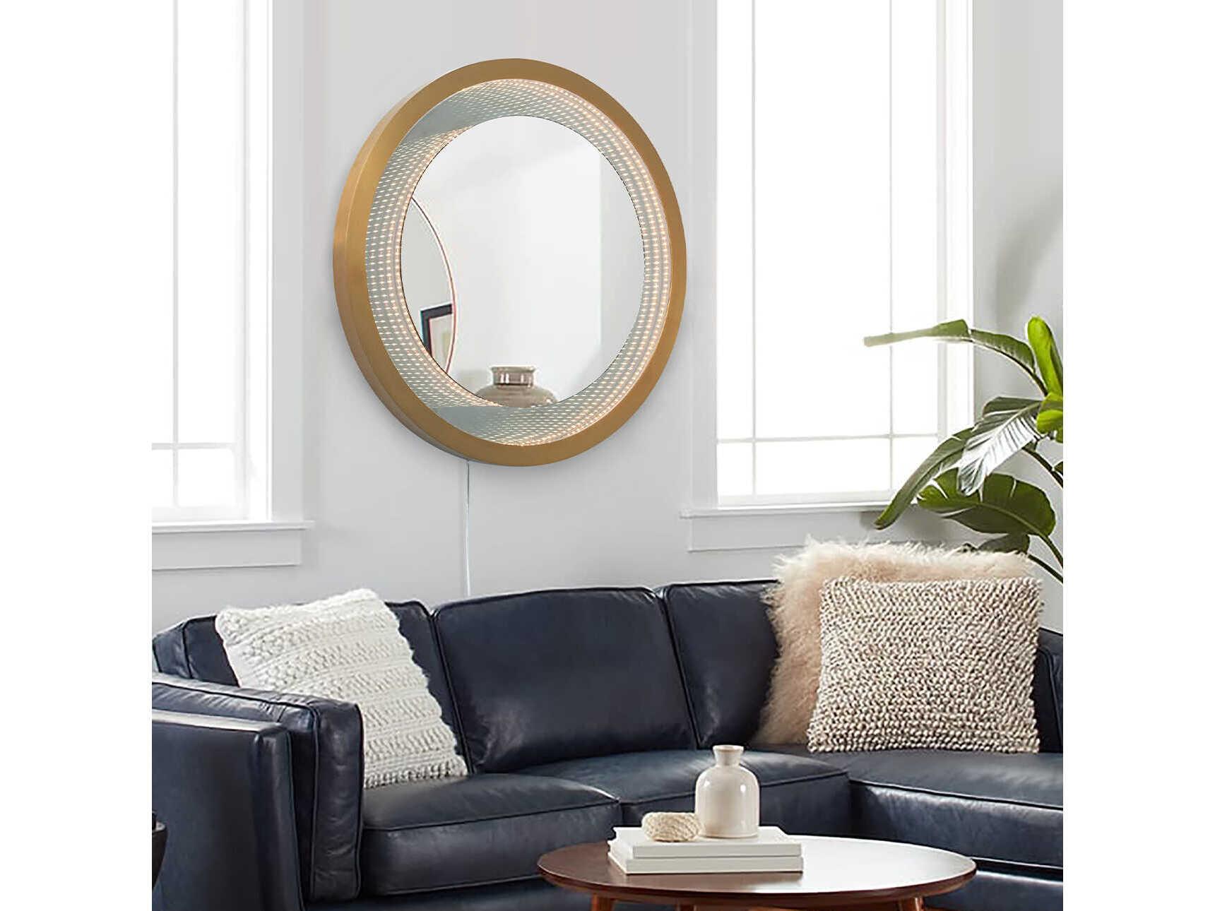 Nova Starfall Brushed Brass Vanishing Infinity LED Round Wall Mirror