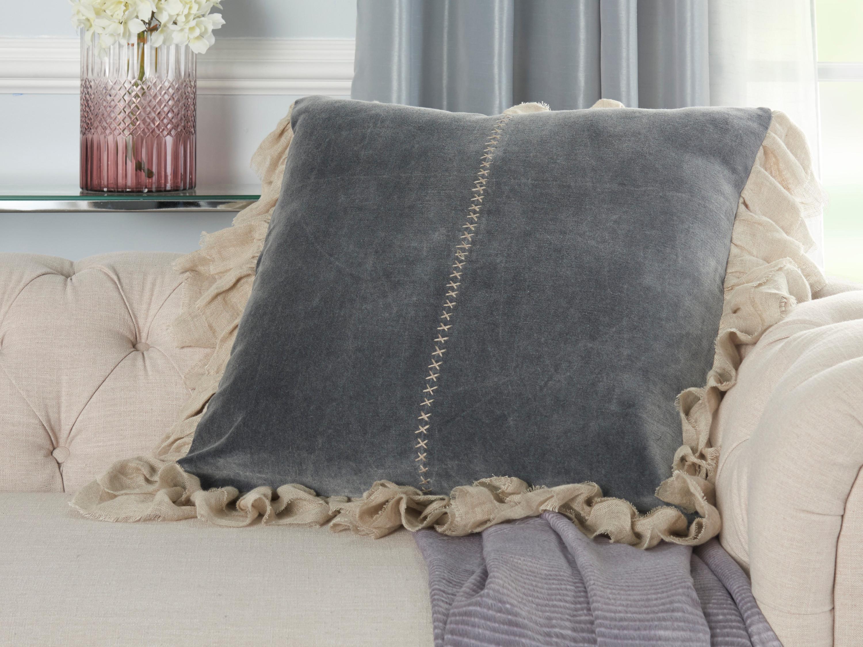 Nourison Mina Victory Sofia 22" x 22" Dark Grey Pillow