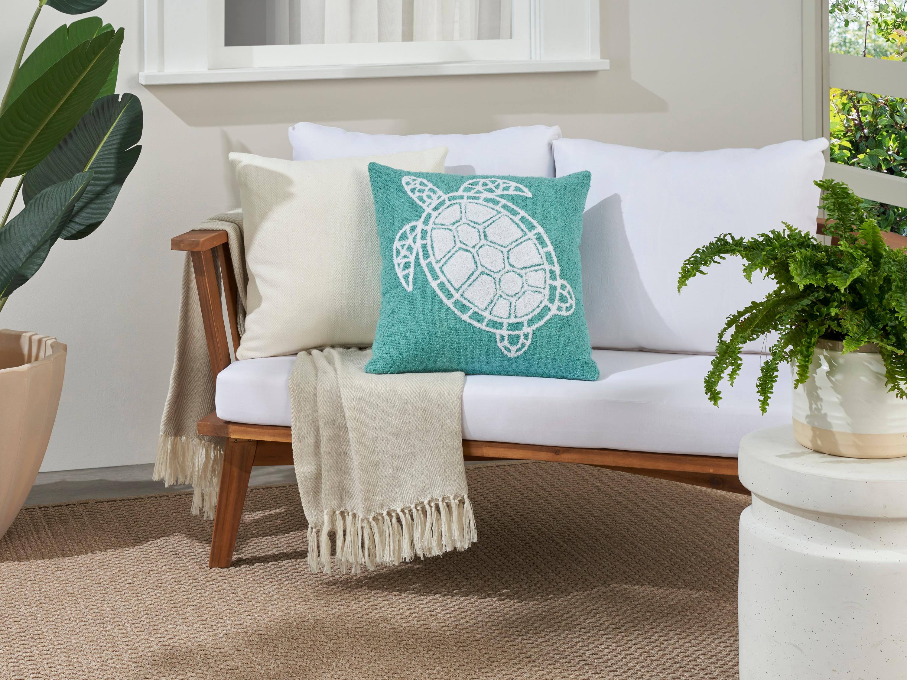 Nourison Mina Victory Outdoor Turquoise Emb Sea Turtle Pillow