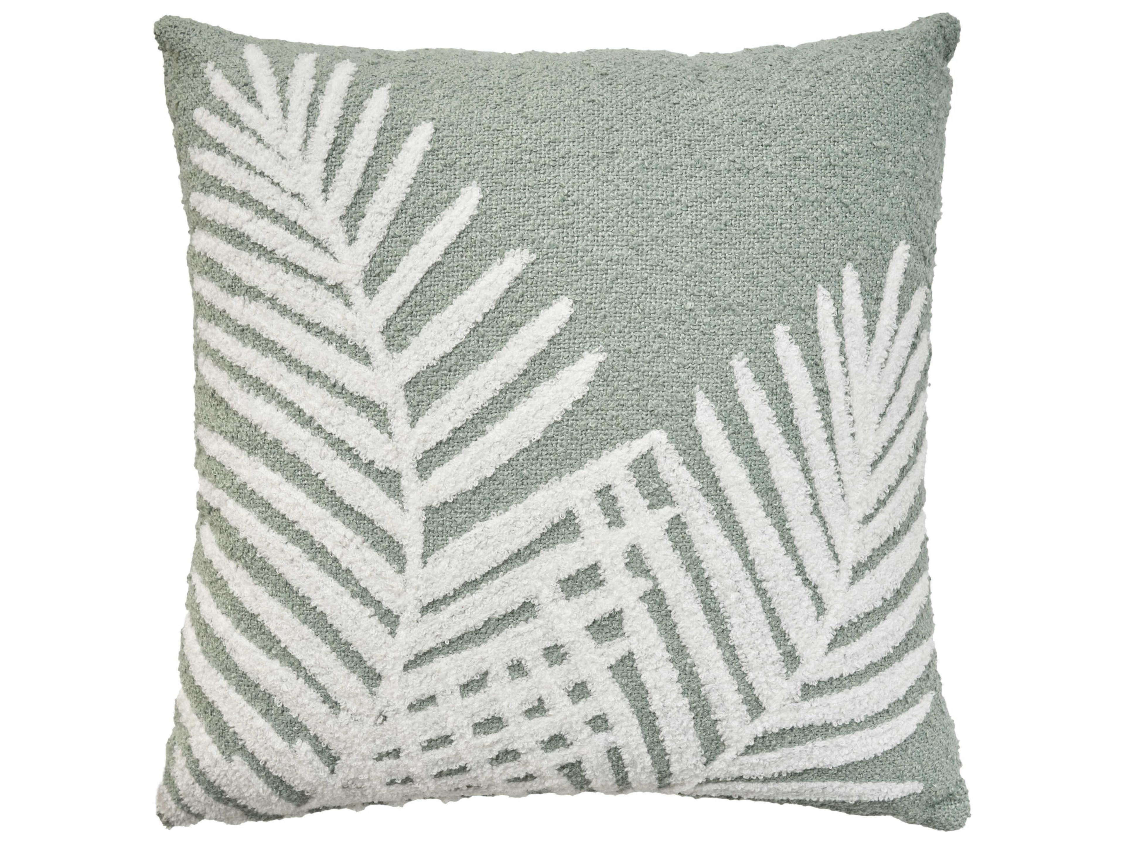 Nourison Mina Victory Outdoor Aqua Emb Palm Leaf Pillow