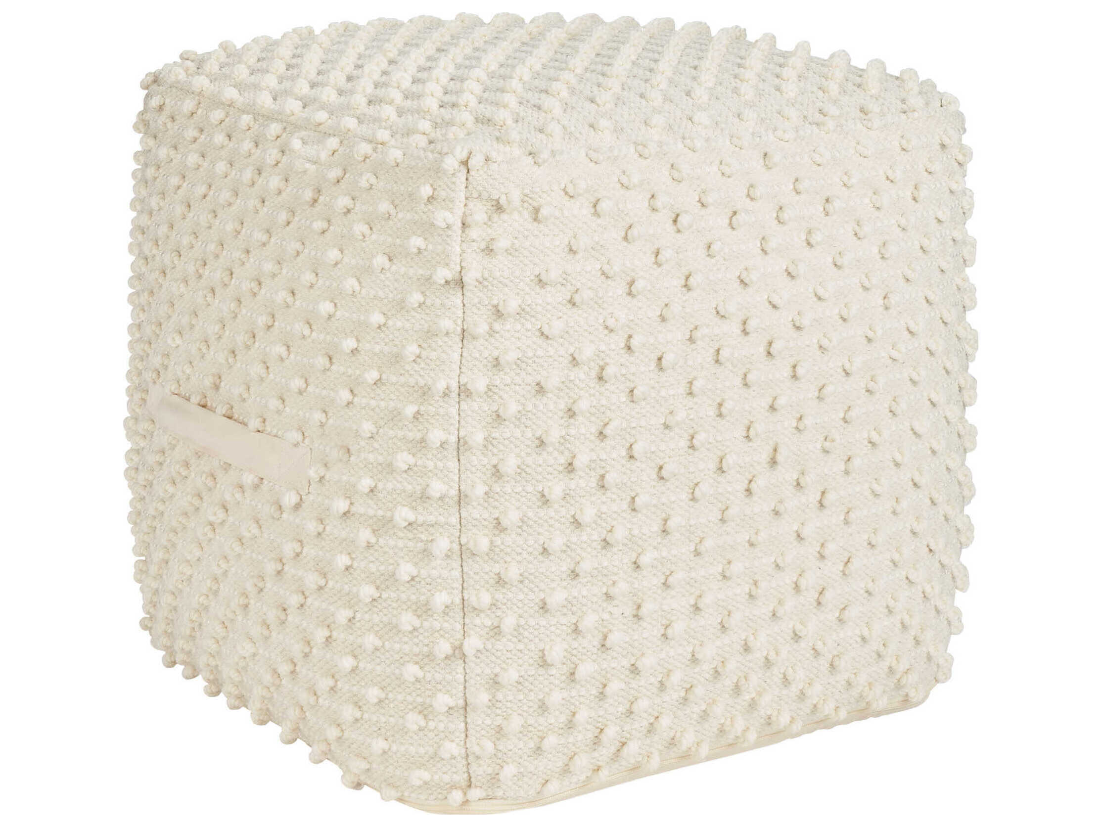 Nourison Lifestyle Loop Dots Ivory White Upholstered Pouf