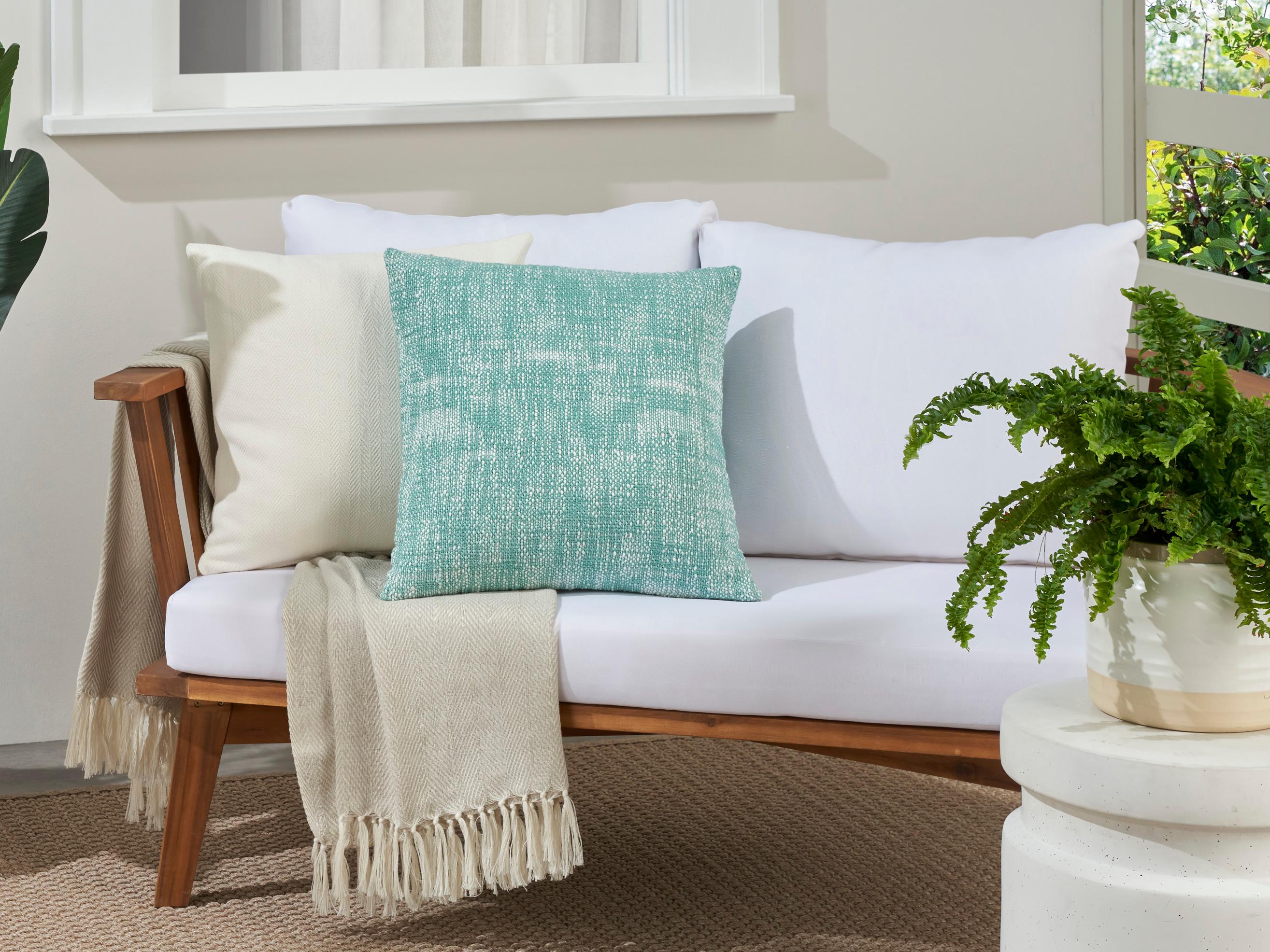 Nourison Mina Victory Outdoor Turquoise Basketweave Pillow