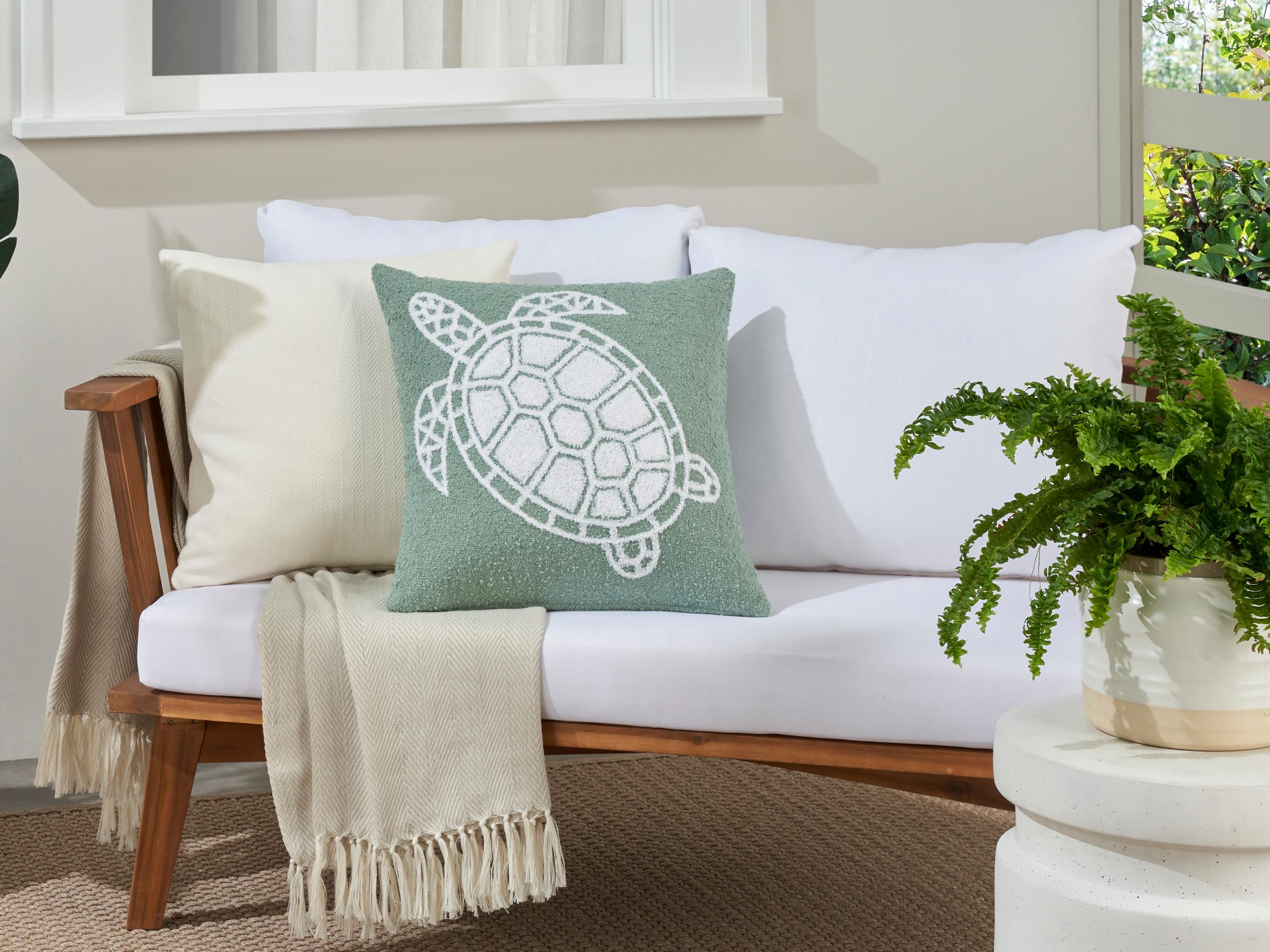 Nourison Mina Victory Outdoor Aqua Emb Sea Turtle Pillow