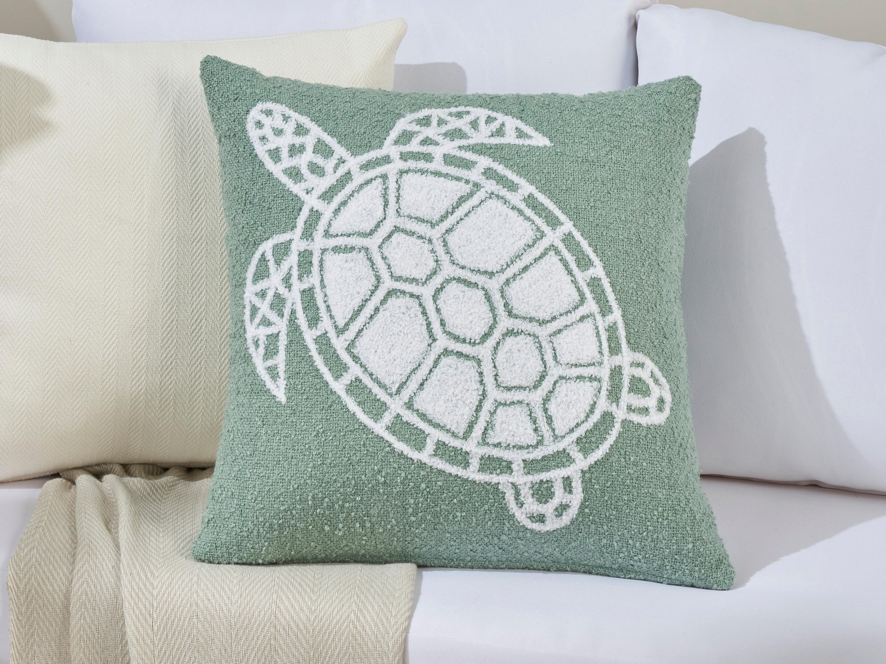 Nourison Mina Victory Outdoor Aqua Emb Sea Turtle Pillow