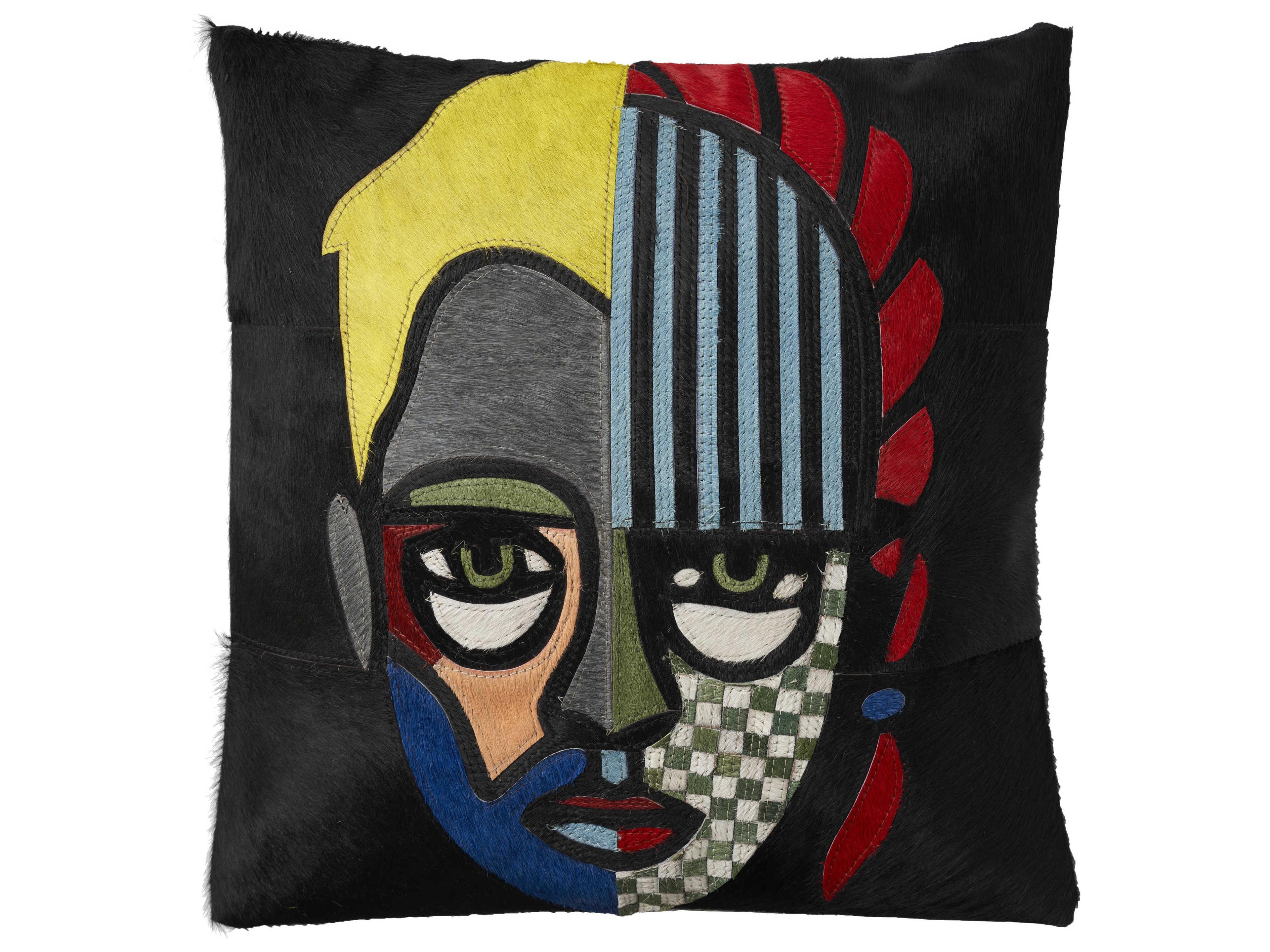 Nourison Mina Victory Natural Leather Hide Warrior 20" x 20" Pillow