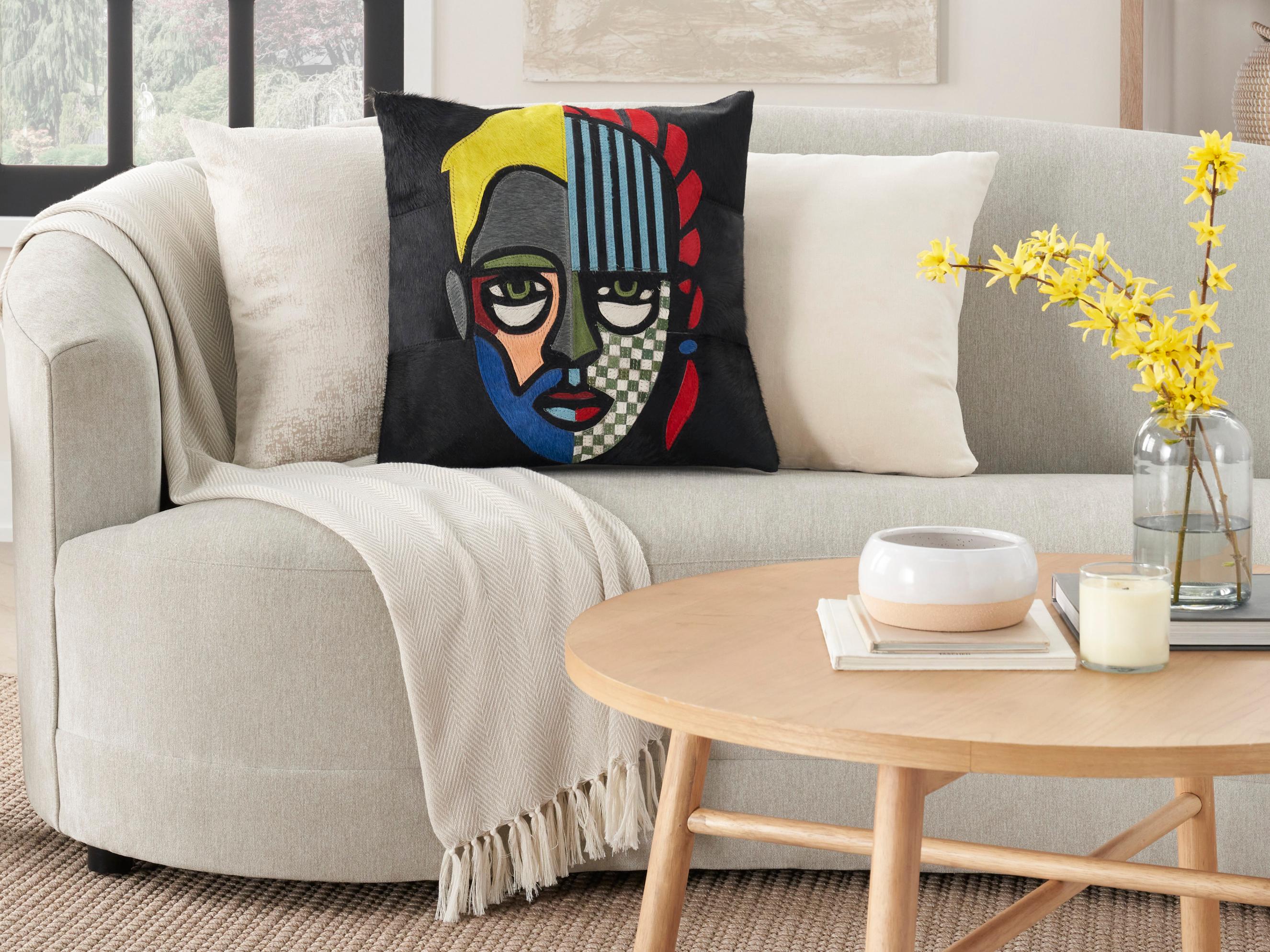 Nourison Mina Victory Natural Leather Hide Warrior 20" x 20" Pillow