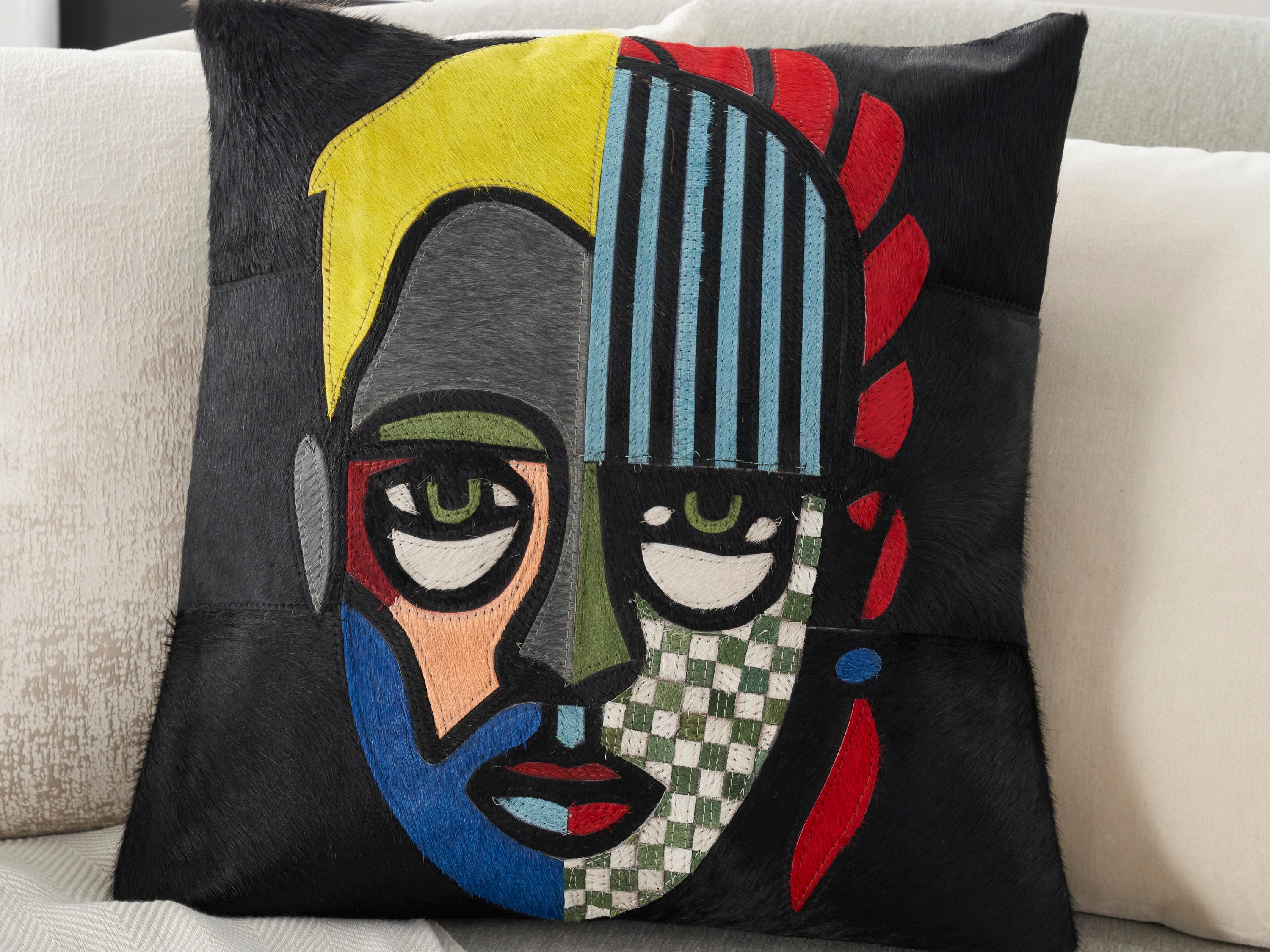 Nourison Mina Victory Natural Leather Hide Warrior 20" x 20" Pillow