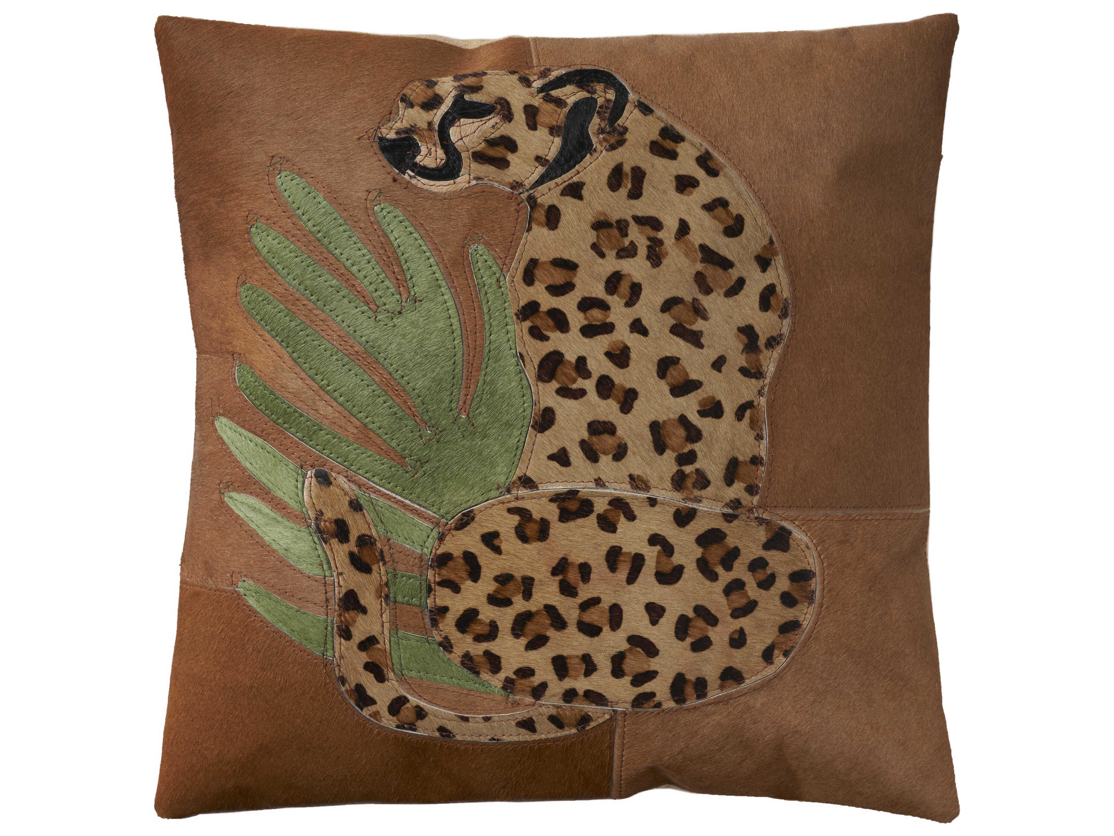 Nourison Mina Victory Natural Leather Hide Leopard 20" x 20" Pillow