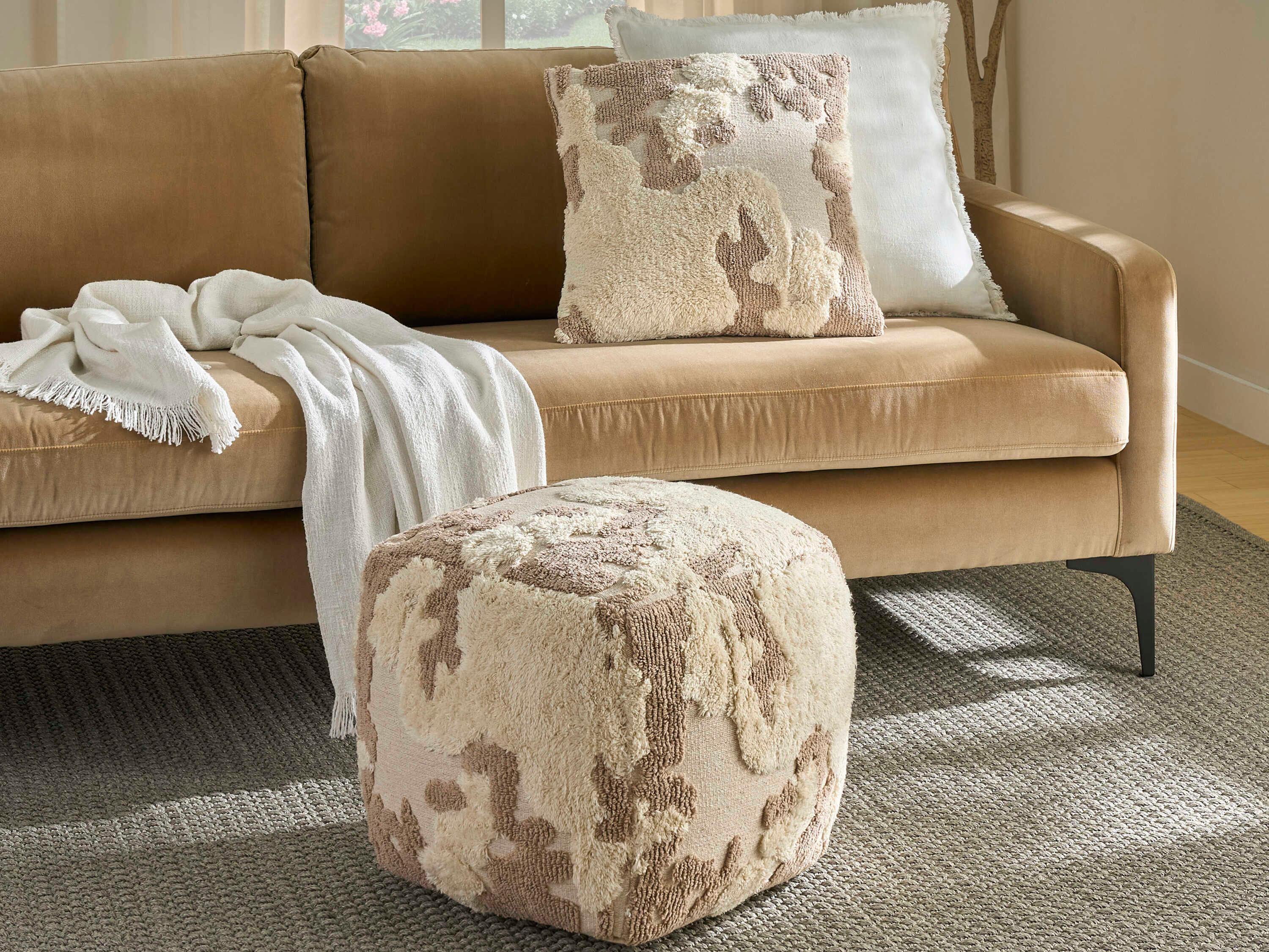 Nourison Lifestyle Beige Upholstered Pouf