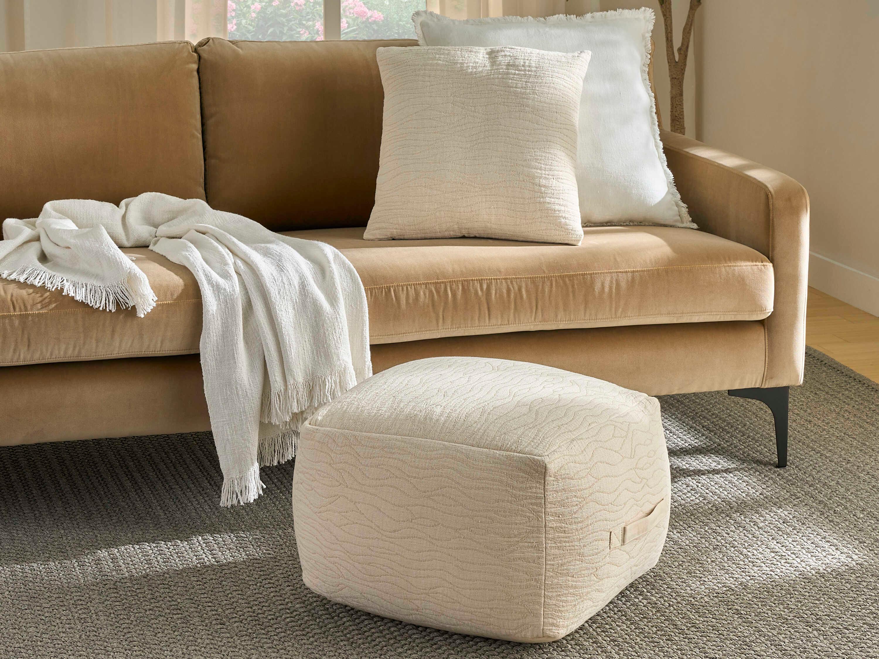 Nourison Lifestyle Ivory Beige Upholstered Ottoman