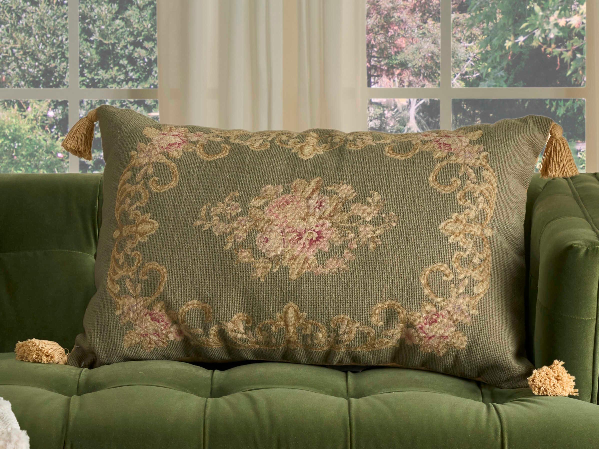 Nourison Mina Victory Vintage Floral Center 20" x 30" Sage Pillow