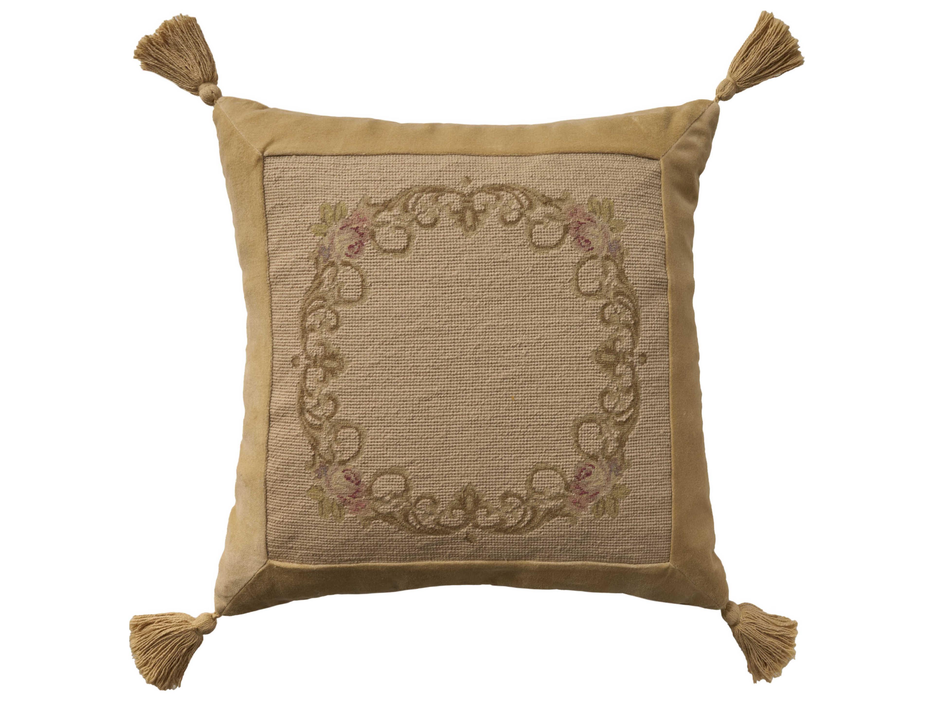 Nourison Mina Victory Vintage Floral Border 20" x 20" Beige Pillow