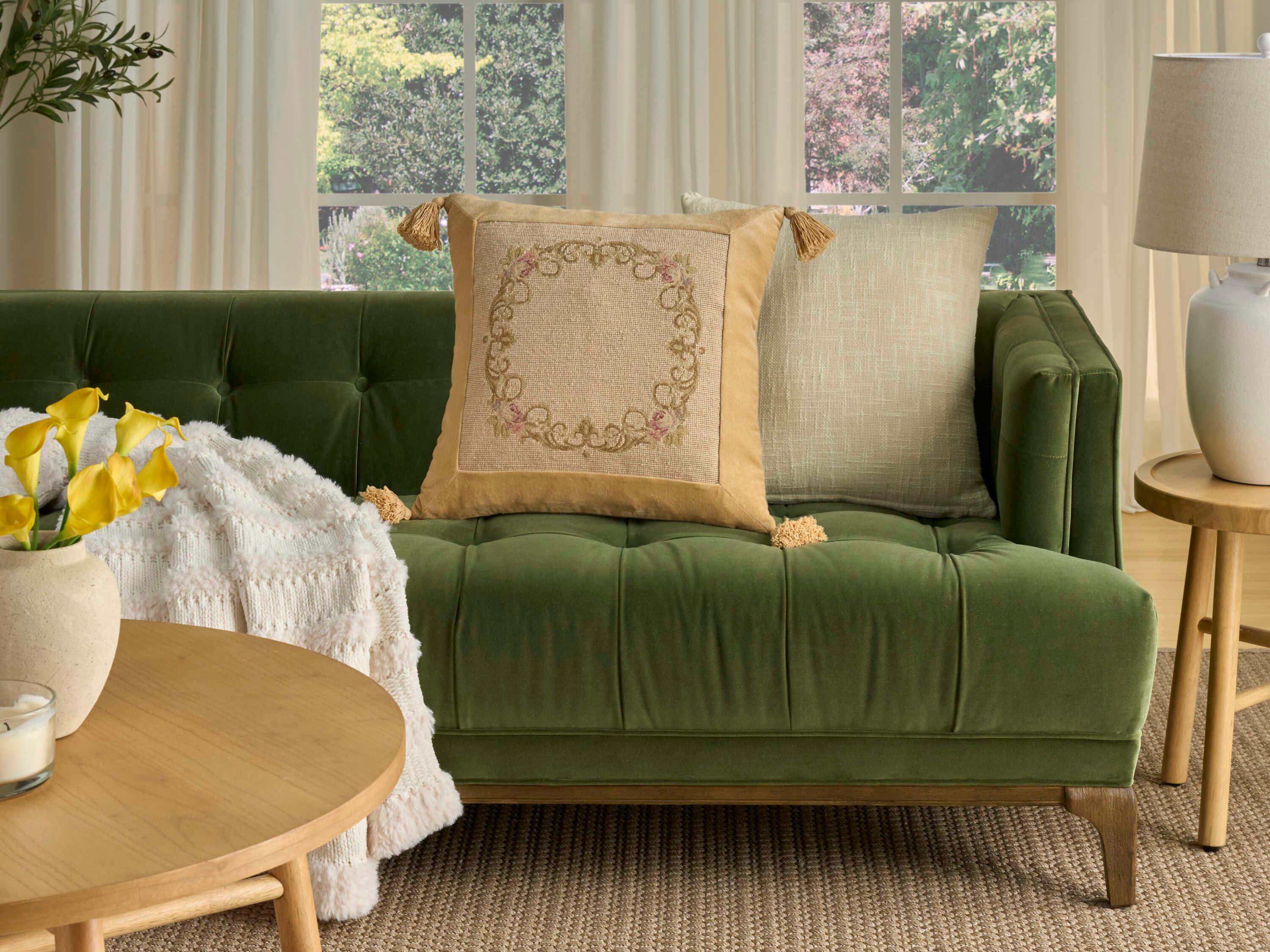 Nourison Mina Victory Vintage Floral Border 20" x 20" Beige Pillow