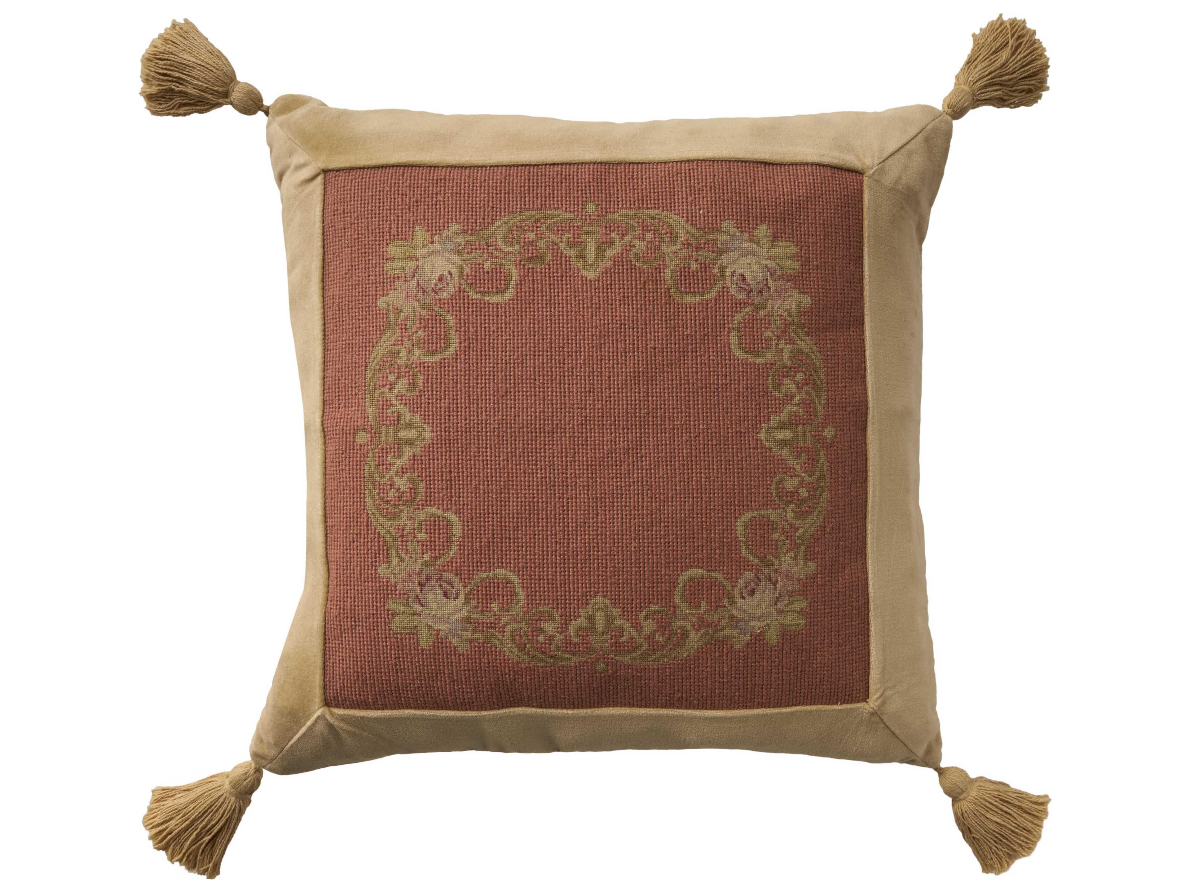 Nourison Mina Victory Vintage Floral Border 20" x 20" Coral Pillow