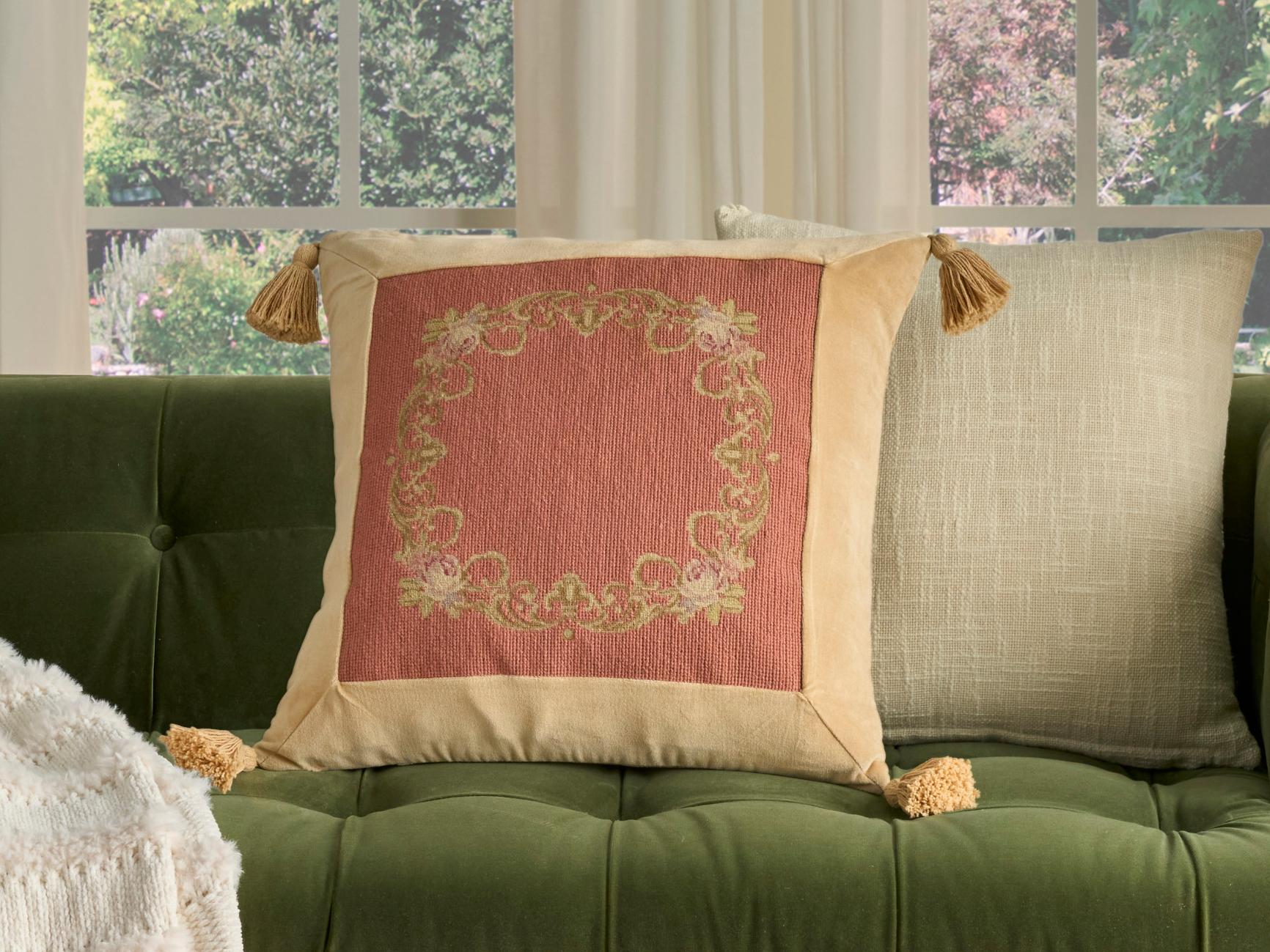 Nourison Mina Victory Vintage Floral Border 20" x 20" Coral Pillow