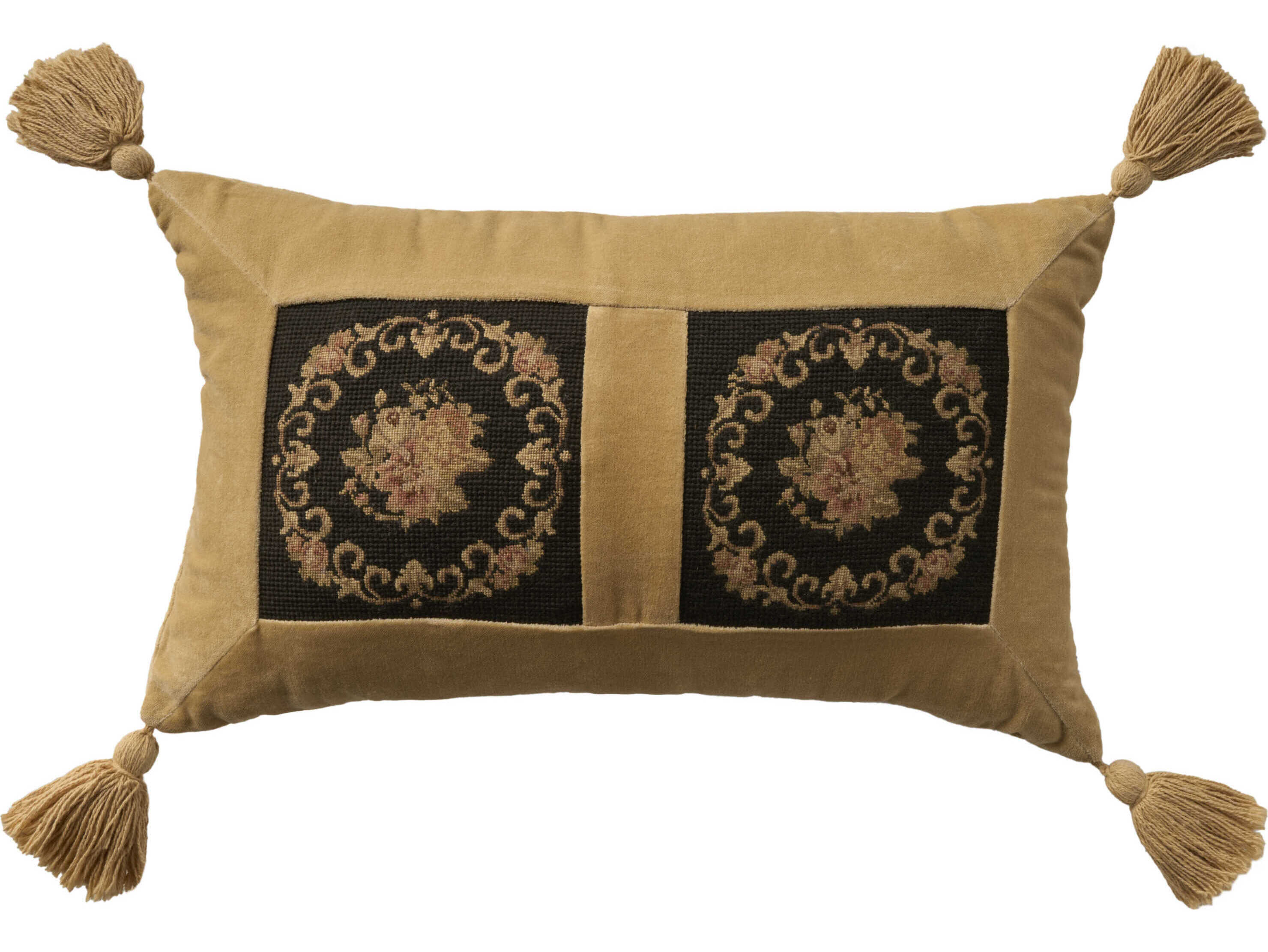 Nourison Mina Victory Vintage Floral Panels 13" x 22" Black Pillow