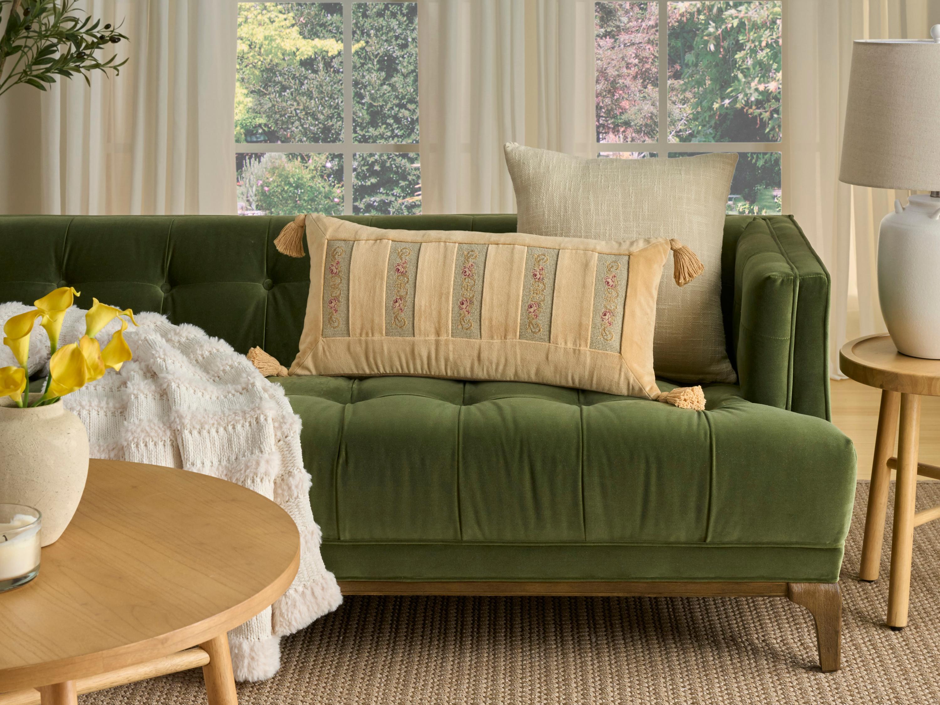 Nourison Mina Victory Vintage Floral Stripes 13" x 27" Seafoam Pillow