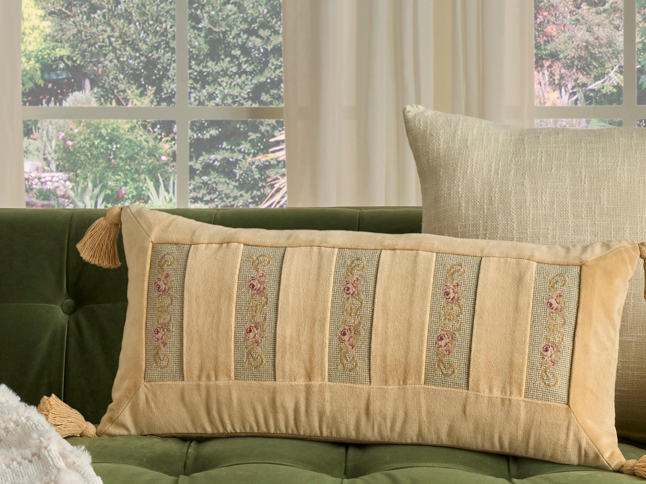 Nourison Mina Victory Vintage Floral Stripes 13" x 27" Seafoam Pillow